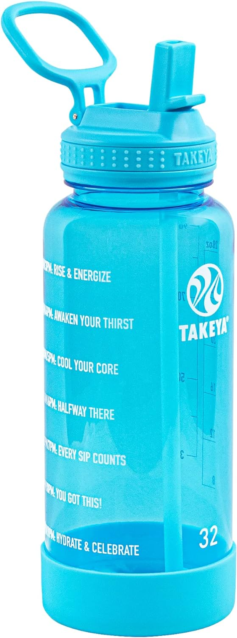 Takeya Premium Quality Motivational Water Bottle with Straw Lid with Times to Drink, BPA Free Tritan Plastic, 32 Oz, Flutter Pink