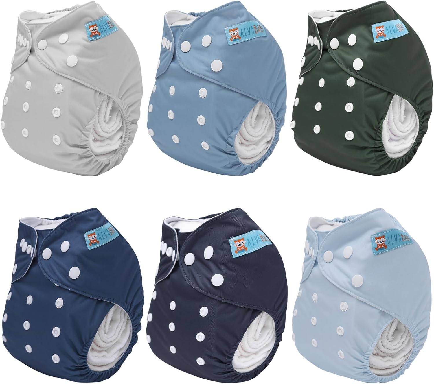 ALVABABY 6 Packs with 12 Inserts Cloth Diaper One Size Adjustable Washable Reusable for Baby Girls and Boys 6BM111-AU image number 4