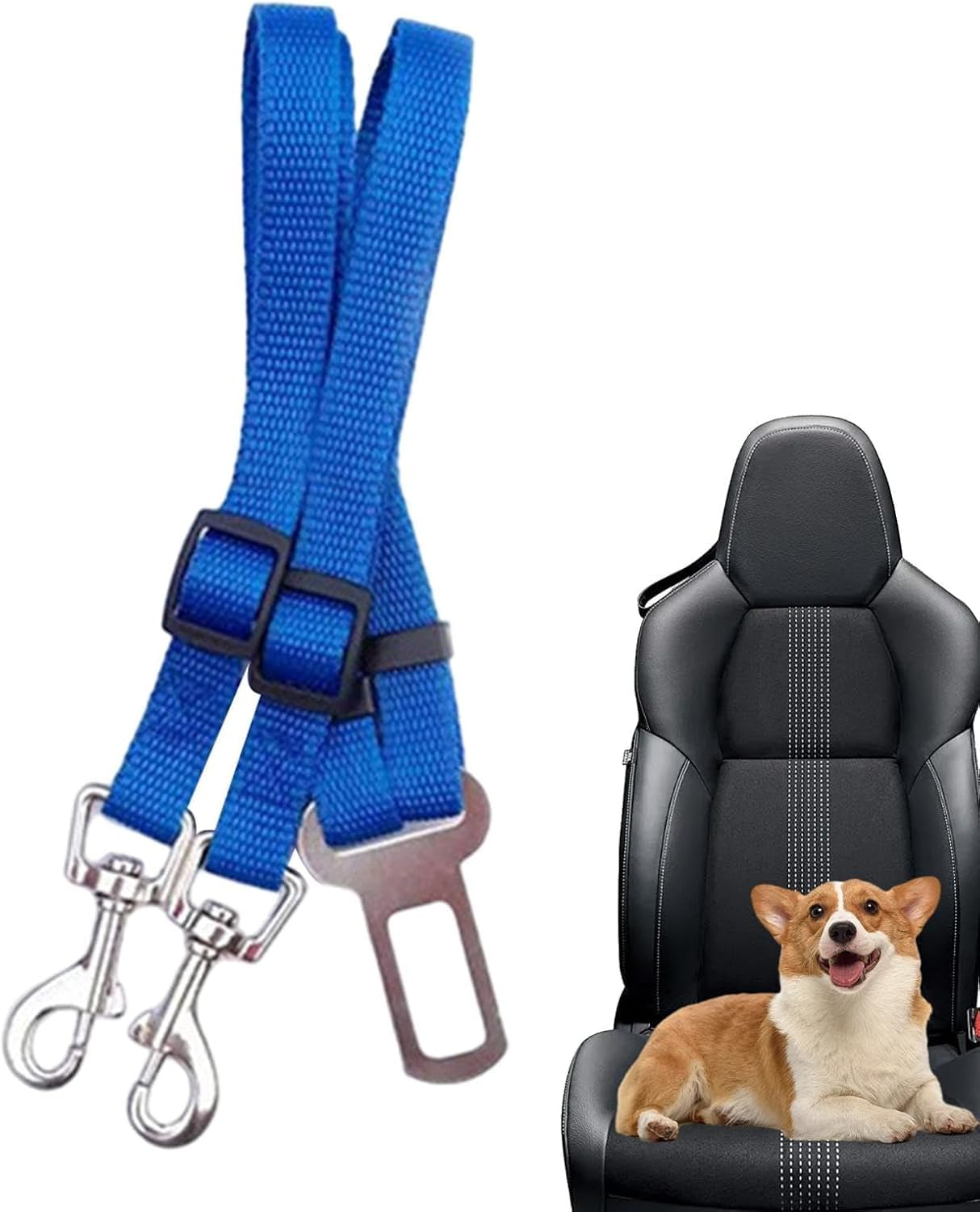 Dog Car Seat Belt Harness, 1-Pack Heavy Duty Adjustable Pet Safety Restraint with Shock-Absorbing Spring & Quick-Release Buckle for Small Medium Large Dogs Vehicle Travel Protection image number 4