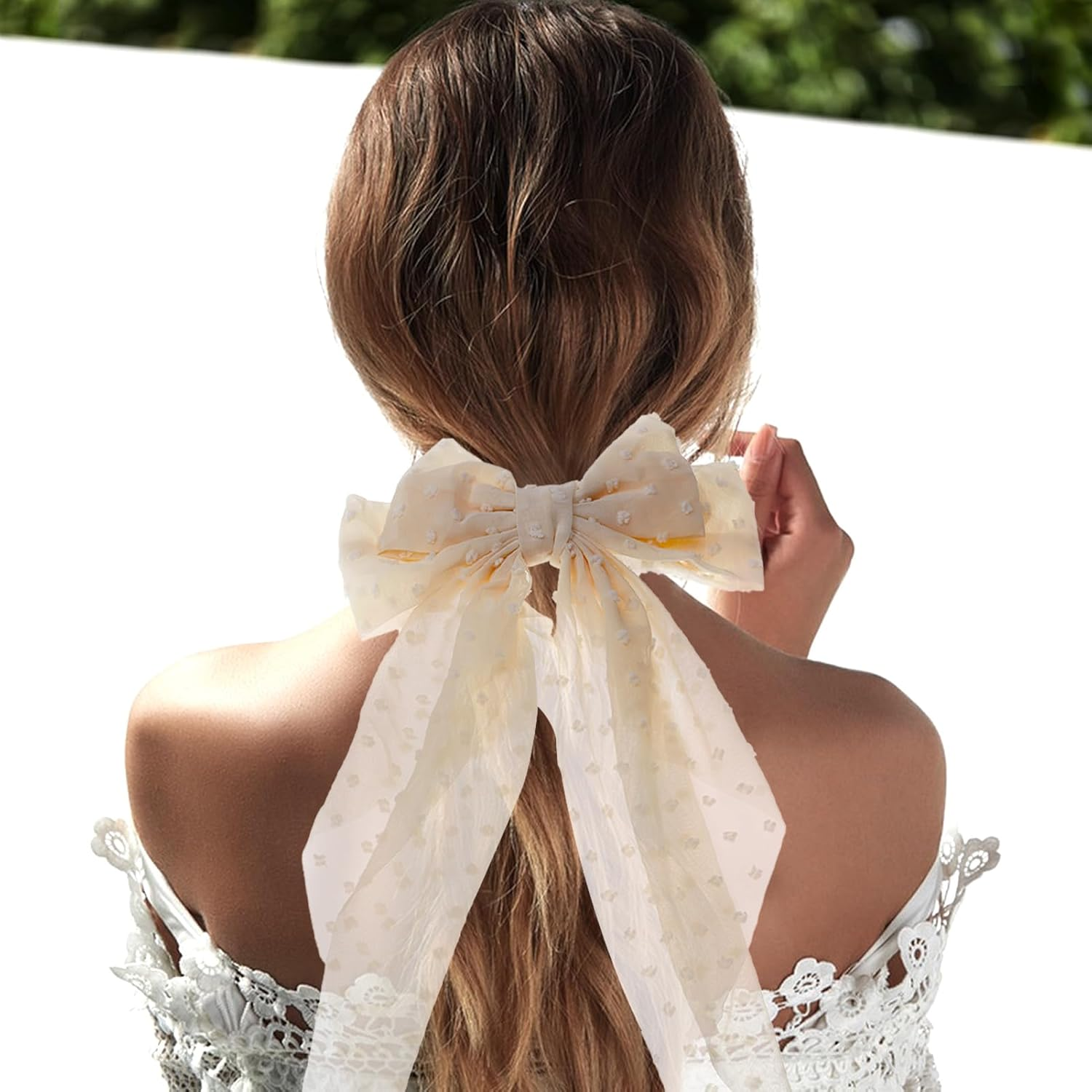 NICENEEDED 4PCS Large Hair Bows, Cute Oversized Ribbon Bows for Women in Beige Light Pink White Black, Hair Barrettes for Different Occasions image number 4