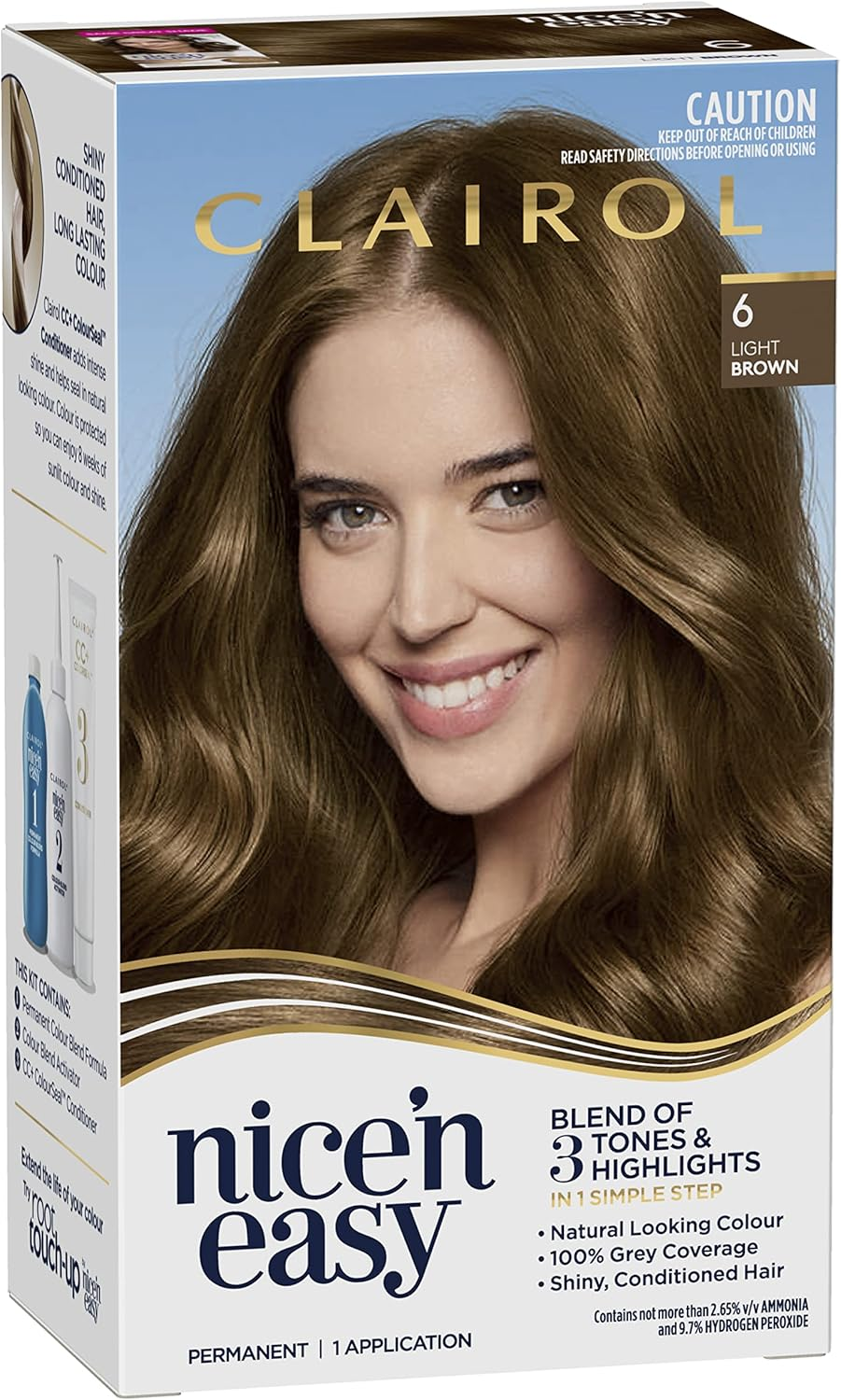 Clairol Nice 'N Easy Permanent Hair Colour 6 Natural Light Brown, 100% Grey Coverage, Natural Looking Hair Colour image number 5