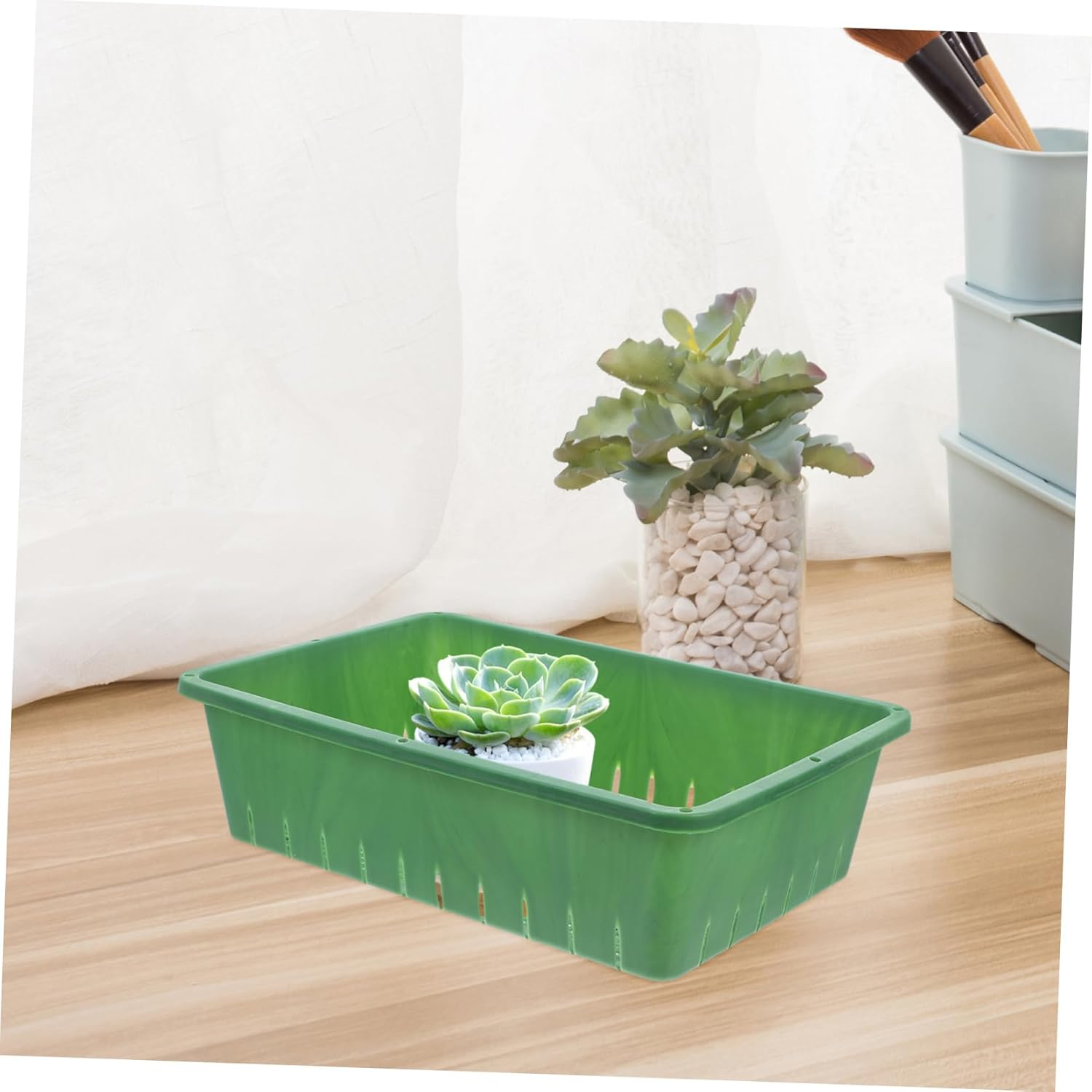 FONDOTIN 2 Pcs Green Planting Trays for Seedlings and Small Succulents, Plastic Nursery Supply Containers 26X18X7Cm, Reusable Propagation Grow Trays for Home Gardening and Greenhouse image number 2