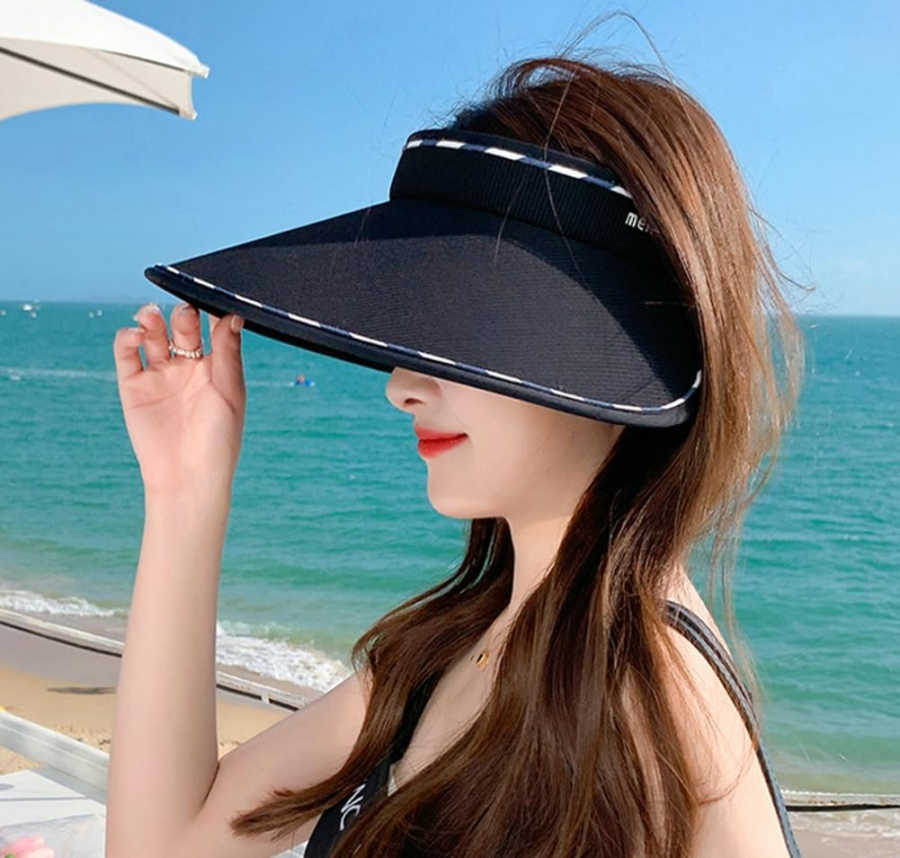 Sun Visor Hats for Women Wide Brim UPF 50+ UV Sun Protection Visor Hats Casual Adjustable Roll up Summer Beach Caps