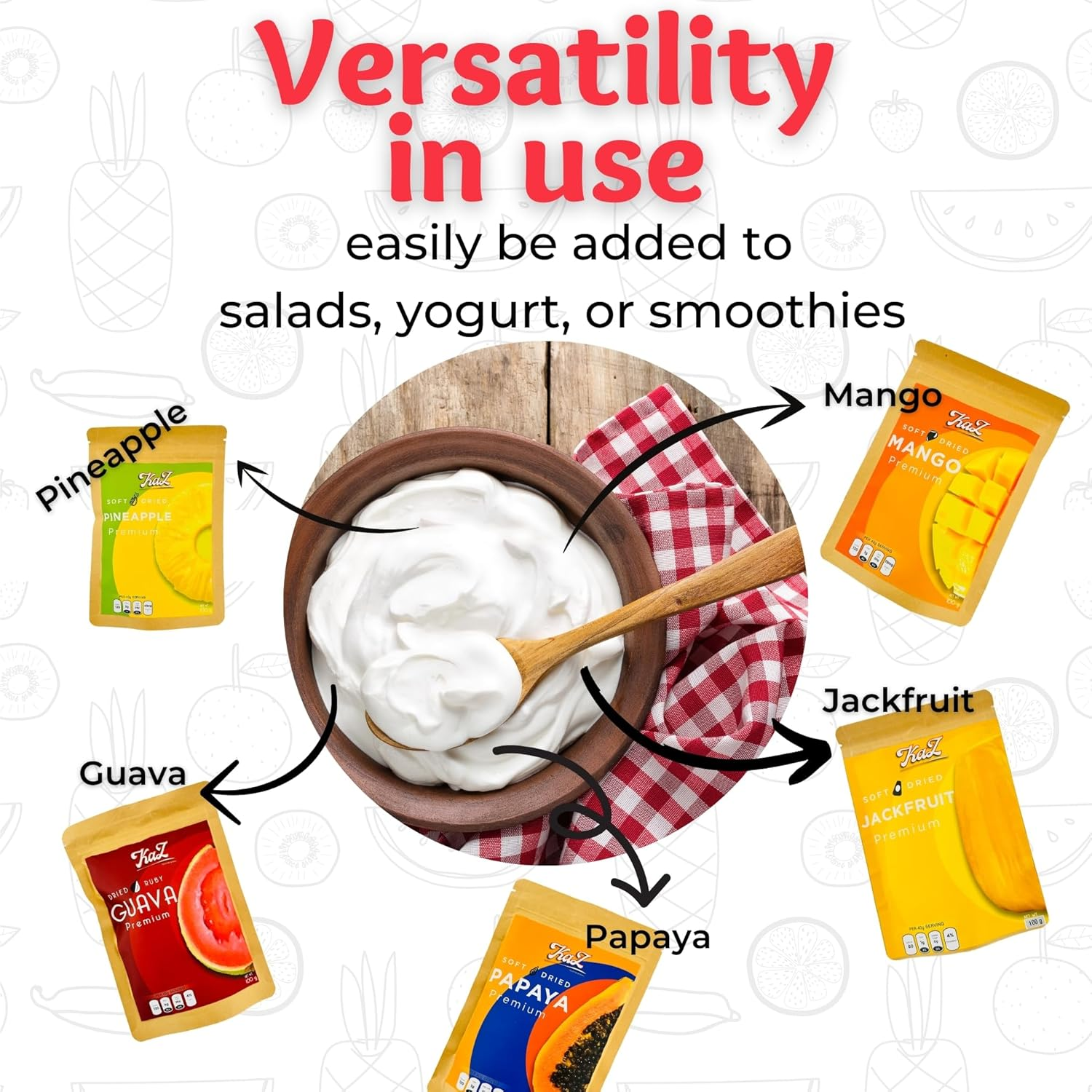 Healthy Dried Fruit Mix Set - 500G - 5 Resealable Bags for Freshness Mango, Jackfruit, Papaya, Guava, Pineapple, Vegan Fruit Snack image number 4