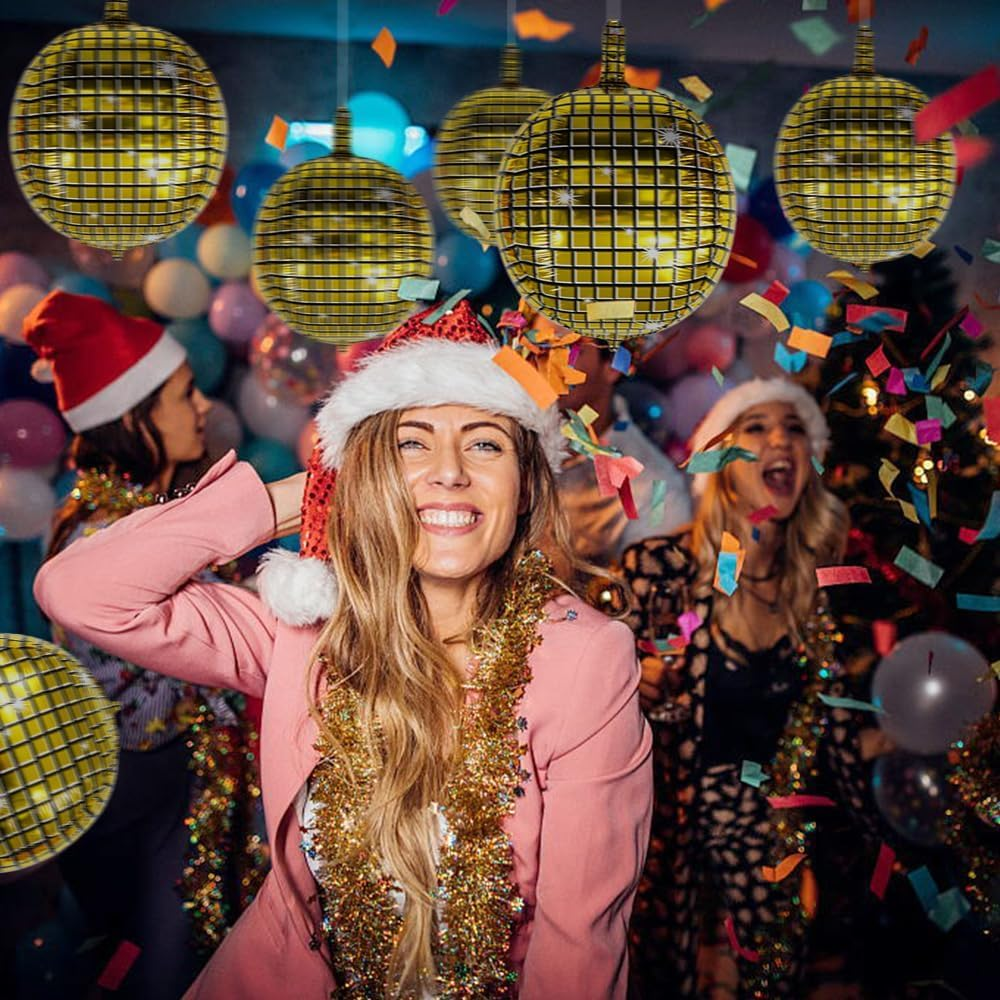 Disco Ball Balloons Gold Balloons for Disco Party Decor 22 Inch Big 4D round Metallic Disco Foil Mylar Balloons Gold Party Decorations for 70S 80S 90S Themed Party Birthday Bachelorette Party 6 PCS image number 2