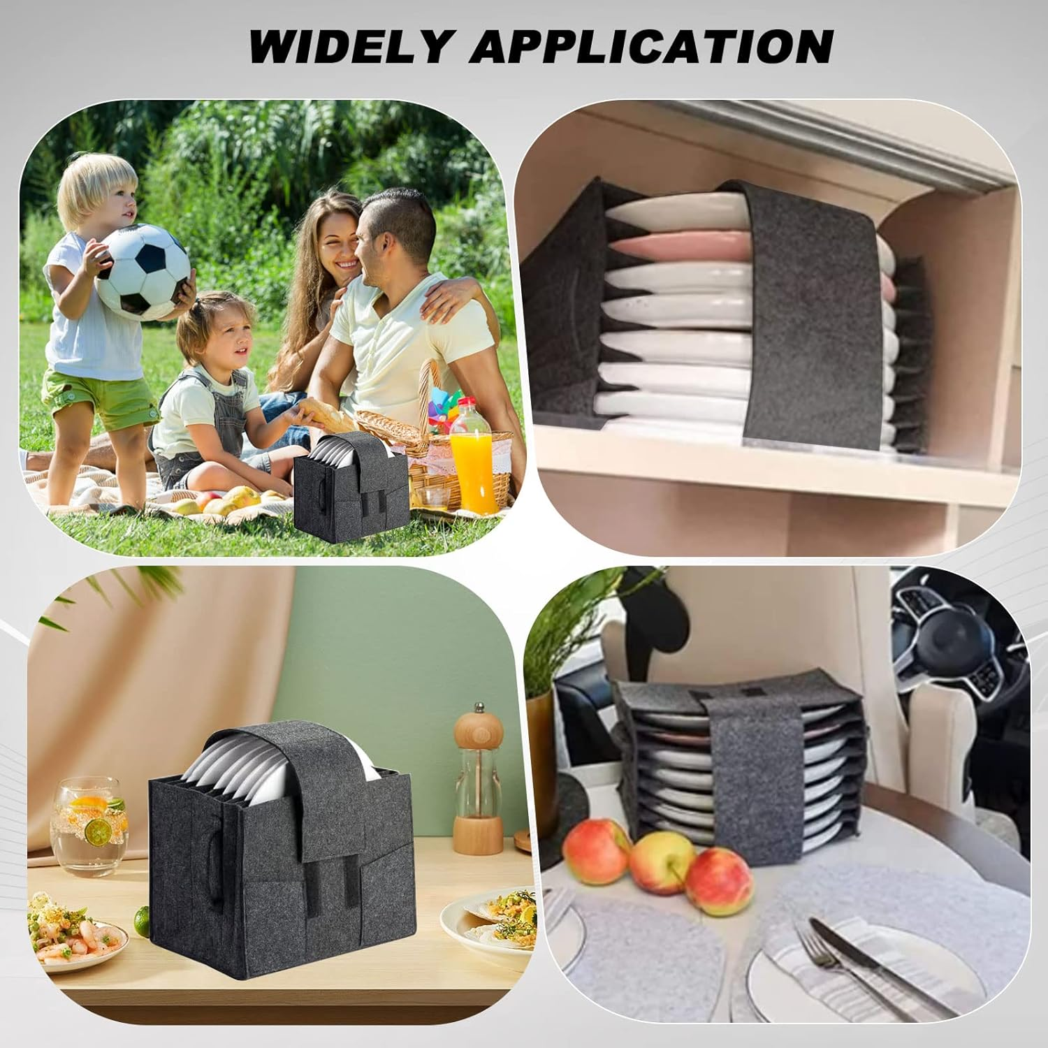 Qivine Caravan Plate Holder - Motorhome Kitchen Cupboard Storage for 8 Plates, Camping Dinnerware Storage, Felt Storage Solutions for Campervan, Boat image number 4