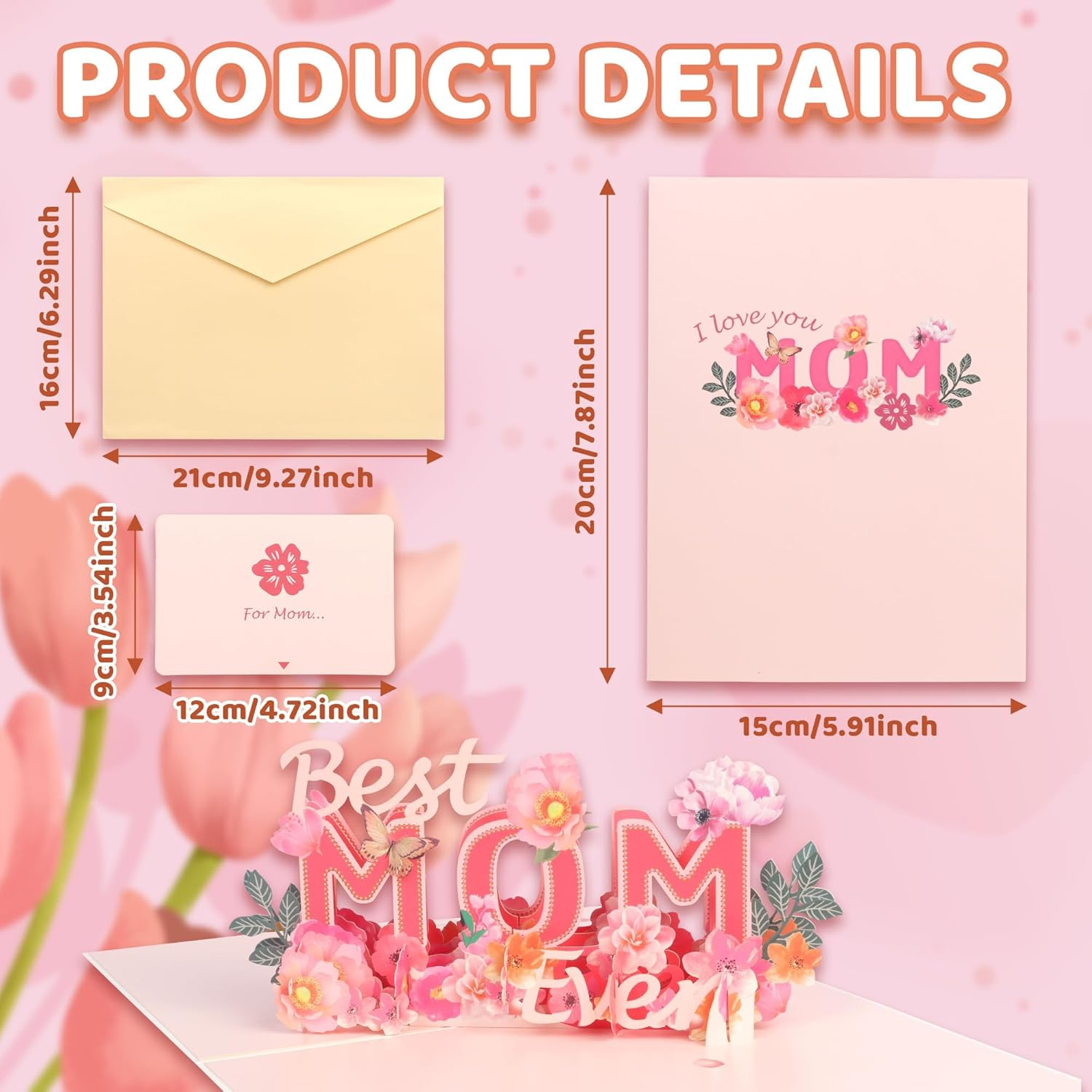 Mothers Day Card Pop up Mother'S Day Cards Happy Mother'S Day 3D Pop-Up Mothers Day Handmade Greeting Card with Envelope Message Card for Best Mom Craft Love Cards (MOM Love You)