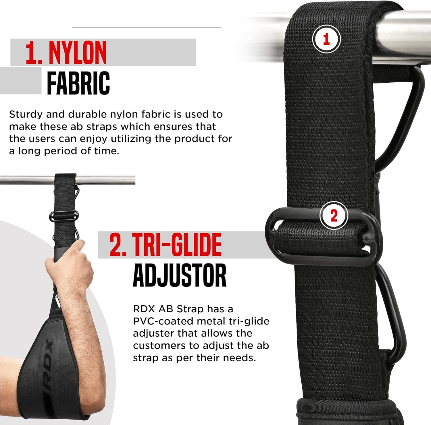 RDX Fitness Hanging AB Straps for Abdominal Muscle Building and Core Training, Maya Hide Leather Strap Steel D-Rings, Pull up Assist Straps, Elbow Hanging Men Women Home Gym Workout Equipment image number 1