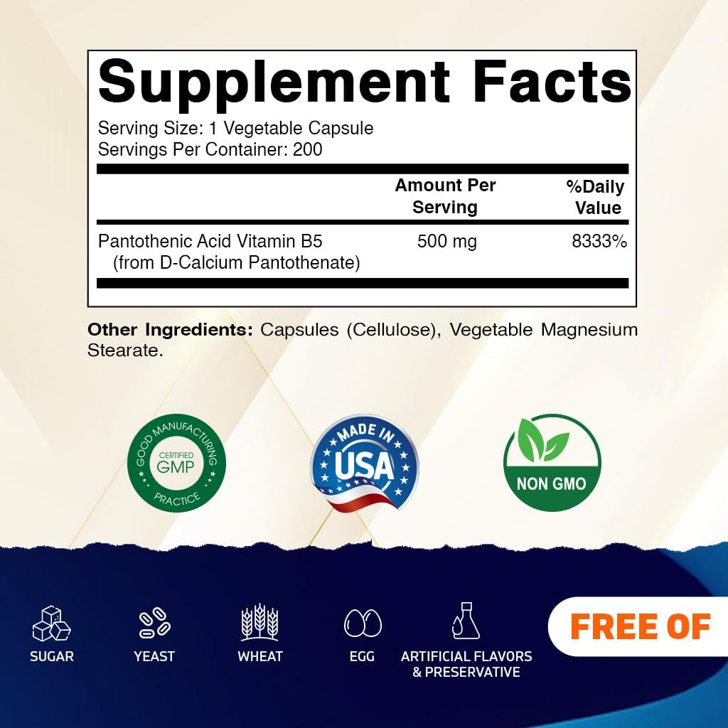 Vitamatic Pantothenic Acid (Vitamin B5) 500 Mg 200 Capsules image number 5