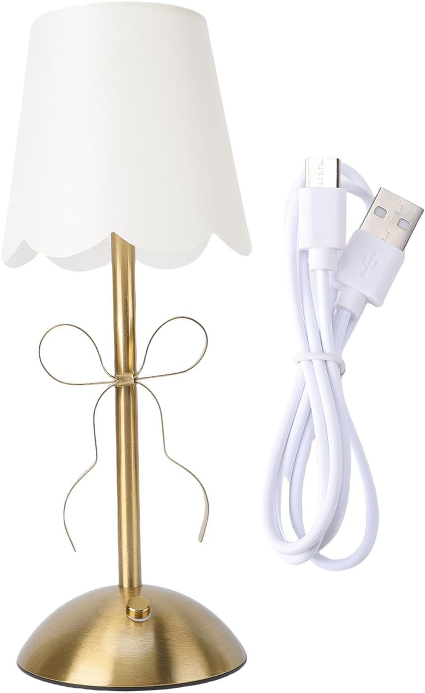 GOWENIC Cordless Bedside Lamp, Single Cute Bow Table Lamp with Fabric Shade, 1200Mah Rechargeable Battery, for Bedroom Dining Patio image number 2