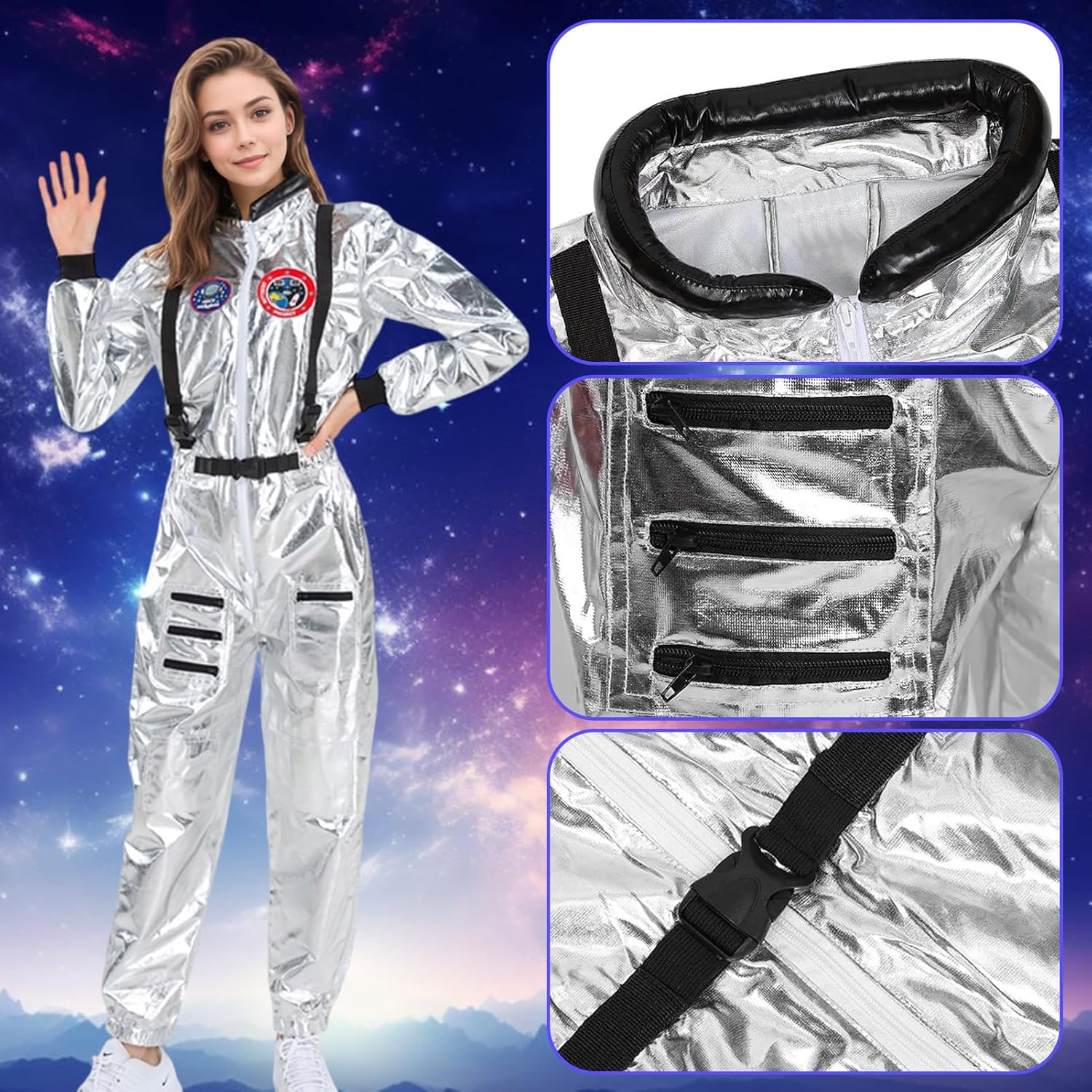 Astronaut Costume Astronaut Jumpsuit Costume for Men Women Spaceman Suit Fancy Dress Spaceman Cosplay for Adult image number 5