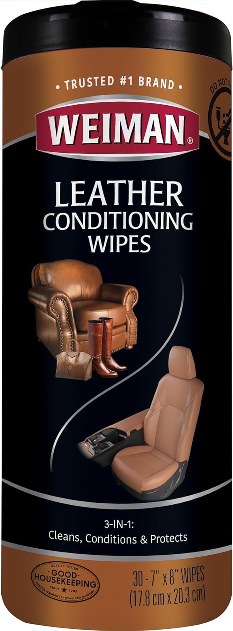 Weiman Leather Conditioning Wipes - Leather Cleaning Wipes for Furniture & Car Seats &ndash; Cleans, Shines, Conditions & Protects Leather - 30 Count (17.8 Cm X 20.3 Cm), Pack of 4 image number 5