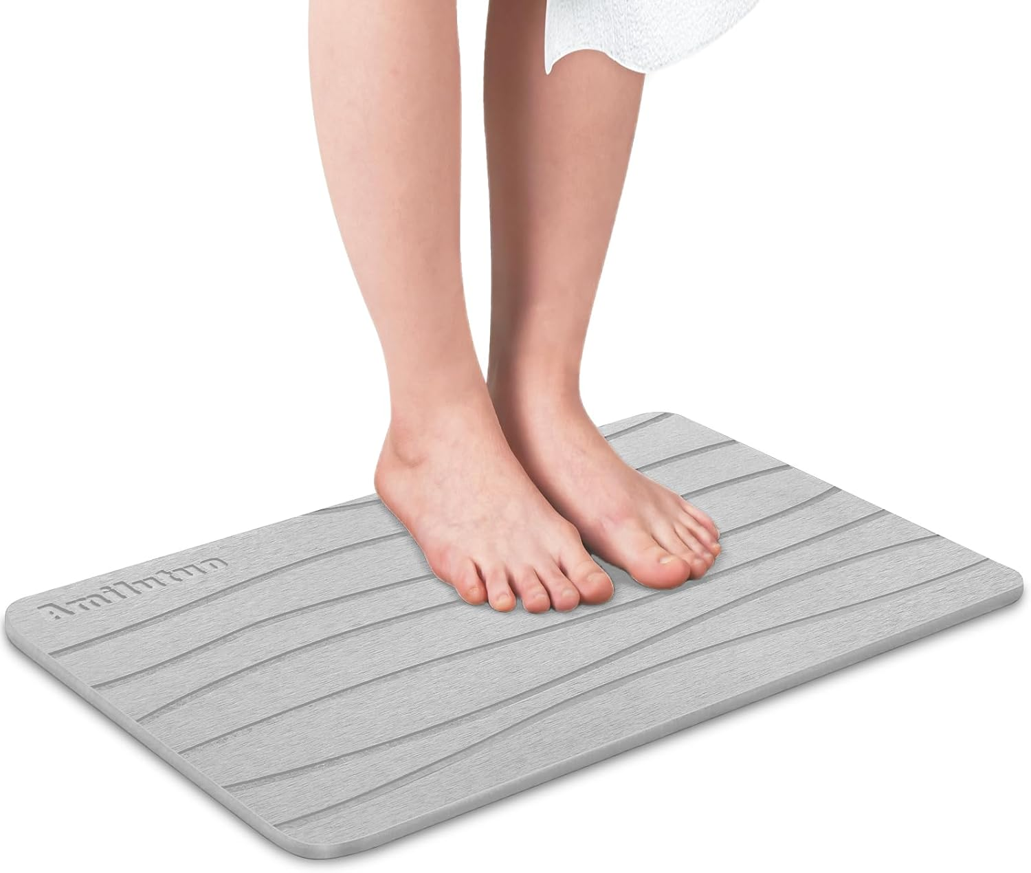 Amilutuo Stone Bath Mat, Non-Slip Absorbent Bath Mat, Fast-Drying Bath Stone Mats for Bathroom, Experience Dagic of Diatomaceous Earth from Nature (Snowy Gray)