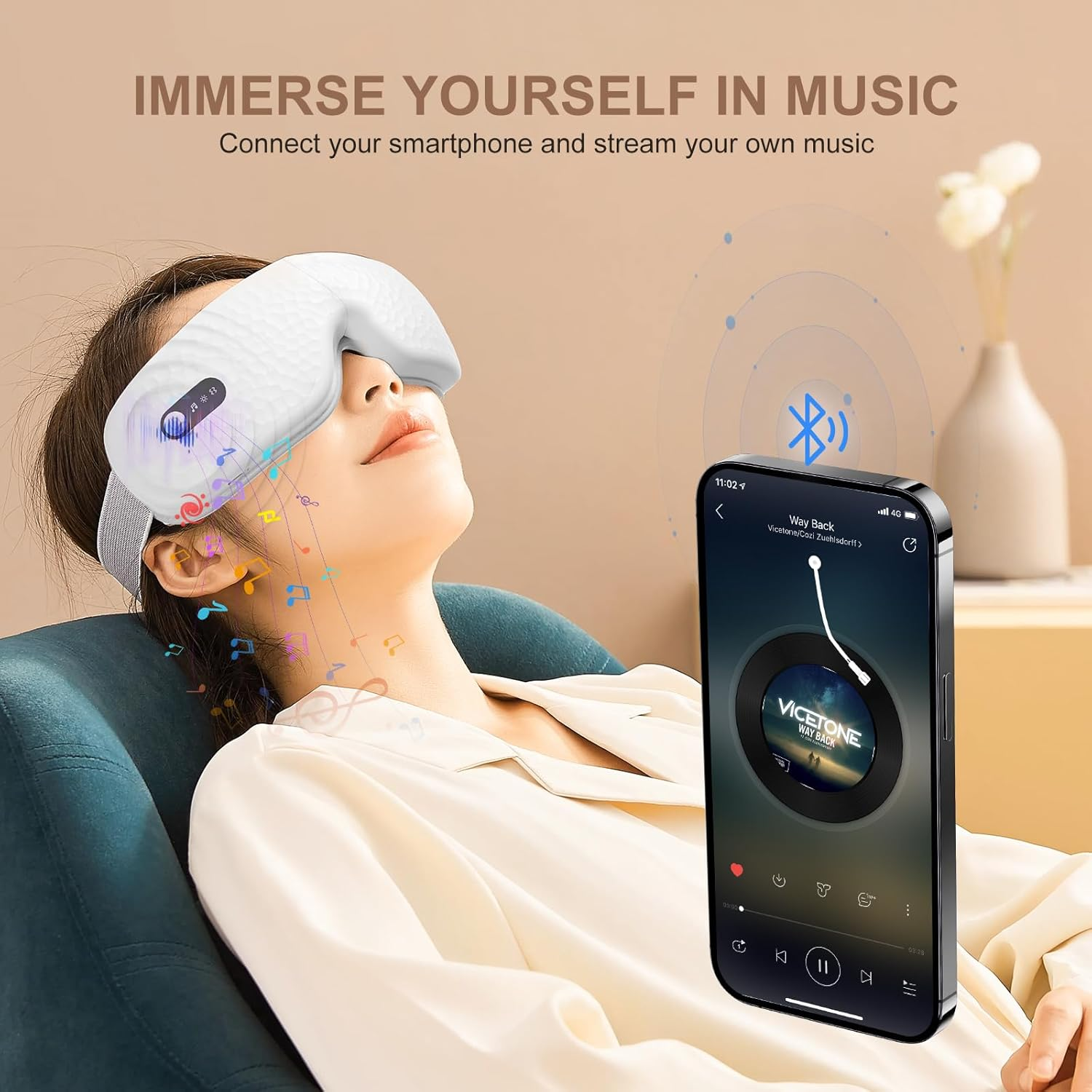 Eye Massager with Heat, Shiatsu Eye Massage Mask with Bluetooth Music, Compression, Eye Care Device for Relieve Eye Strain Dry Eyes, Heated Eye Mask Massager Improve Sleep image number 4