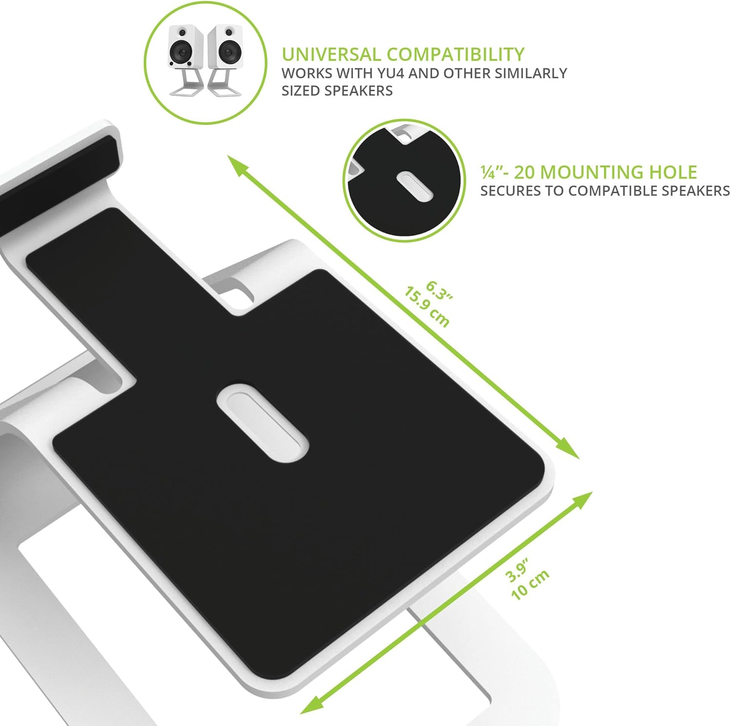 Kanto SE4W Elevated Desktop Speaker Stands for Medium Bookshelf Speakers & Mid-Size 3&rdquo;-4&rdquo; Studio Monitors | 5.6&rdquo; Tall | Supports 9 Lbs | Damping 2.0 Mm Silicone Padding | &frac14;&rdquo;-20 Mounting | White | Pair