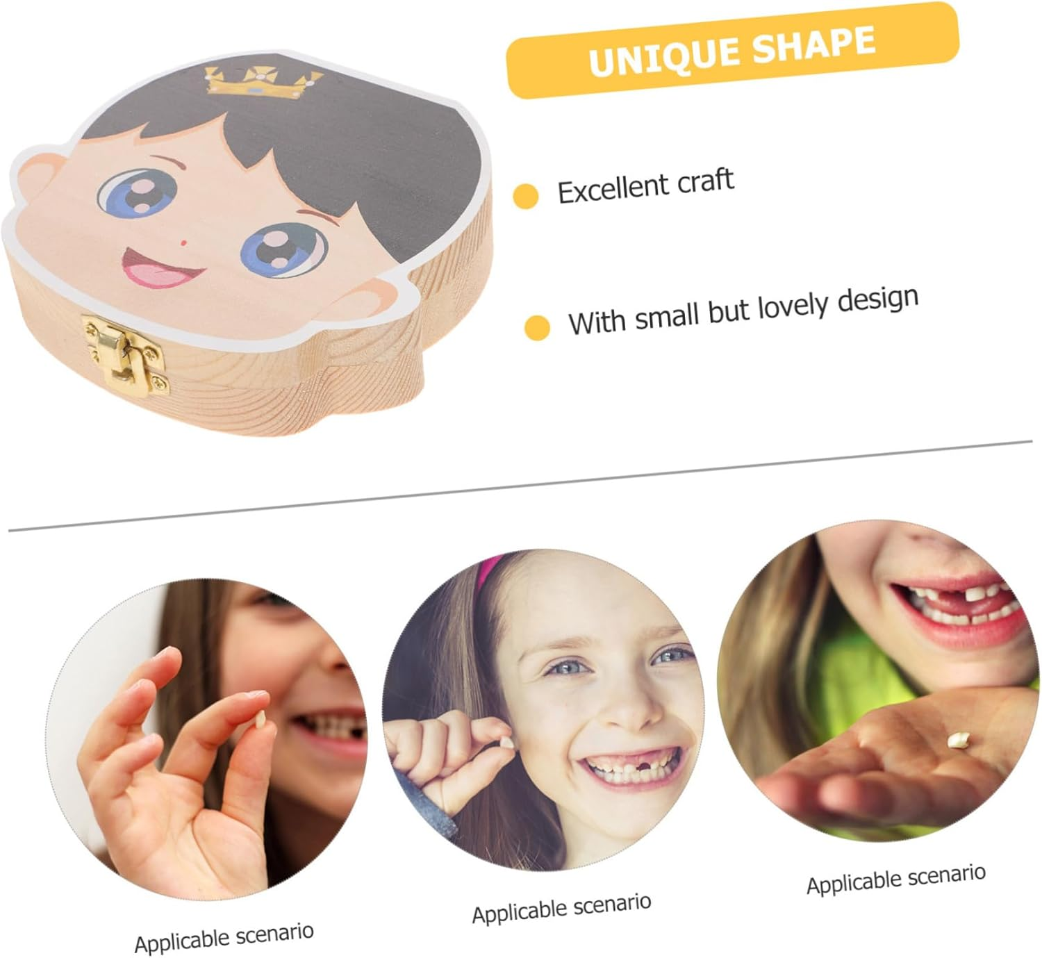 Luxshiny Wooden Baby Tooth Box Colorful Cartoon Boys Keepsake Case Baby First Tooth Organizer for Newborns image number 6