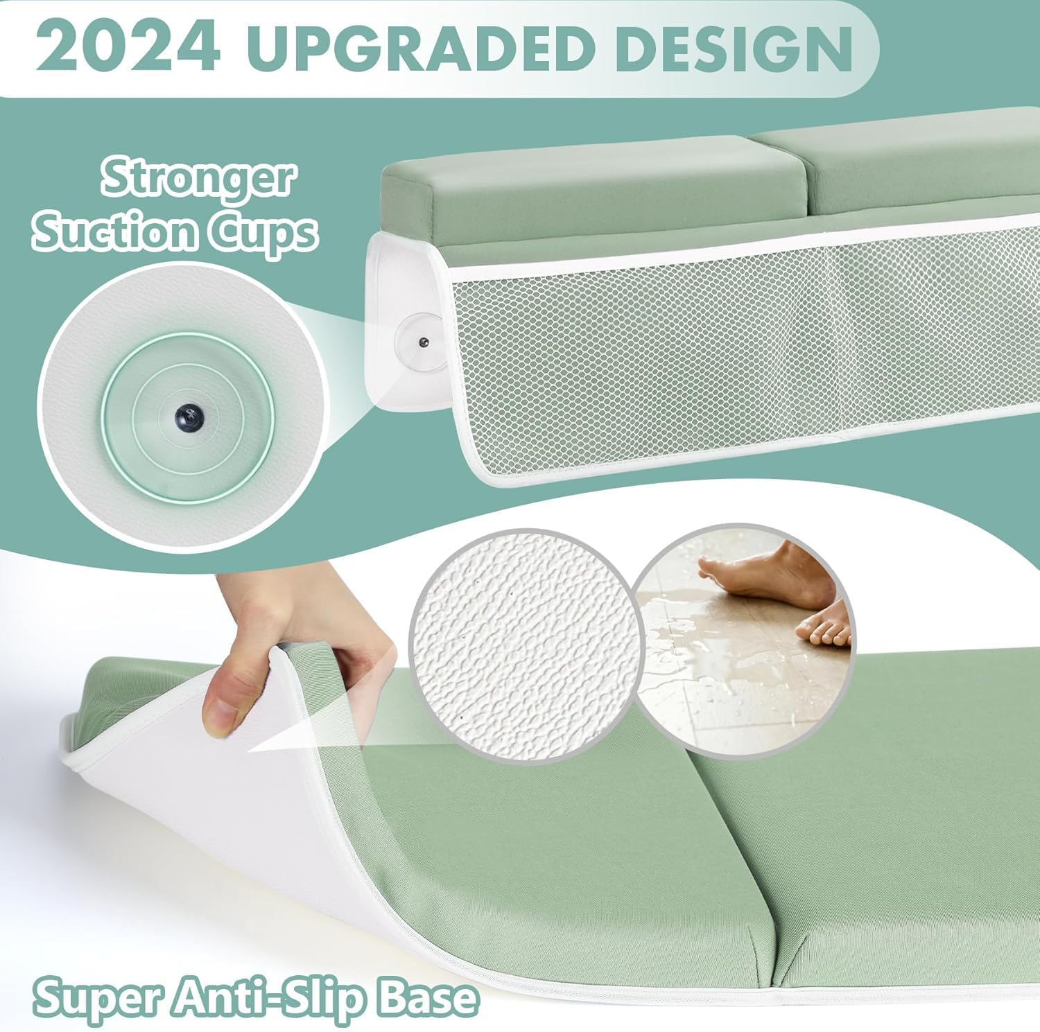 Bath Kneeler and Elbow Rest Pad Set - 1.5'' Comfortable Thick Bath Kneeler Pads, Quick Dry Soft Kneeling Pad for Bath Time, Non-Slip Knee& Arm Support Bathtub Mat with Organizer image number 5