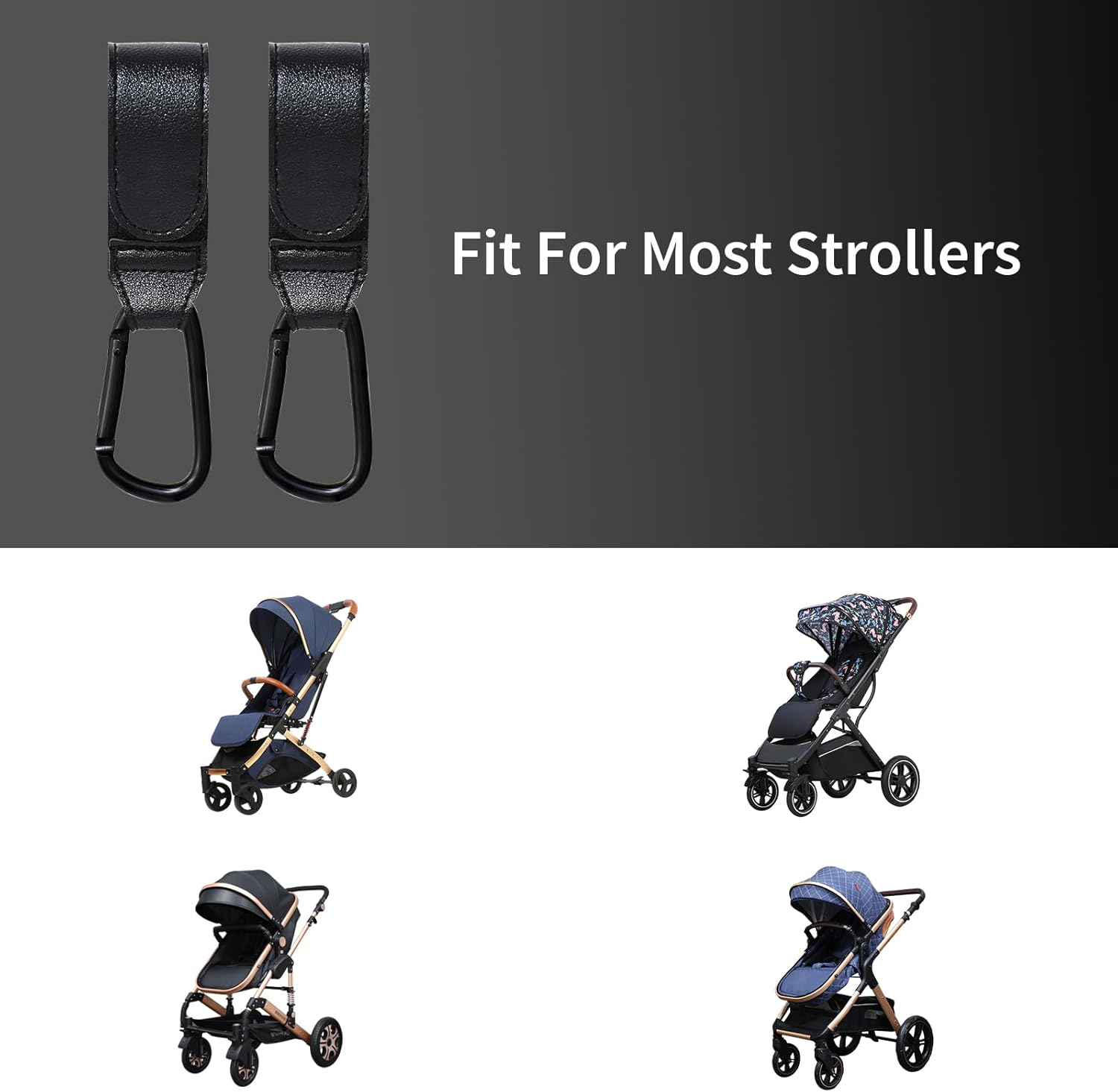 Stroller Hook, 2PCS Portable Stroller Hooks for Hanging, Multipurpose Organizer Hook Clip for Bugaboo,Strollers, Wheelchairs,Walkers(Black) image number 1