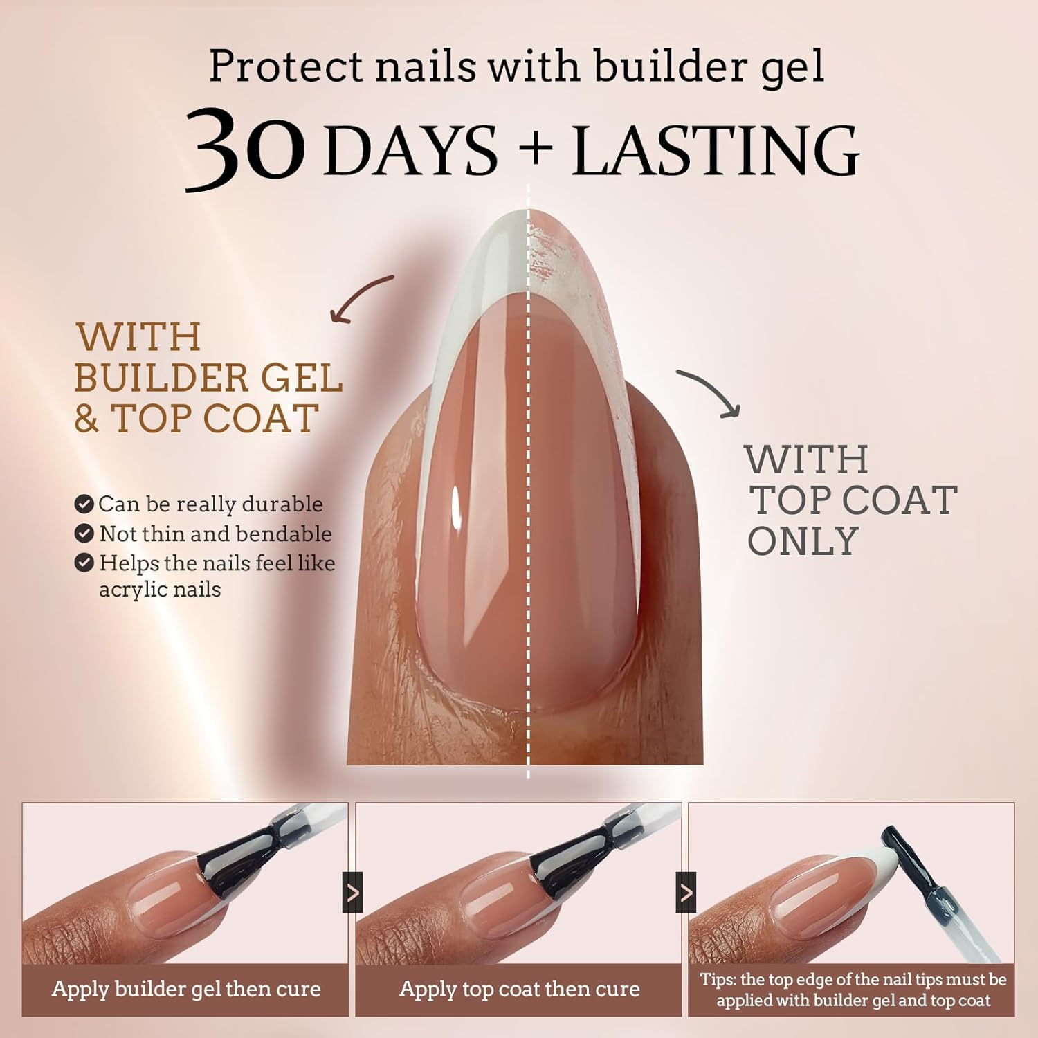 Btartboxnails French Gel Nail Kit - French Tip Press on Nails Brown Short Coffin XCOATTIPS Pre-Applied Tip Primer & Base Coat Fake Nails for Nail Art DIY image number 2