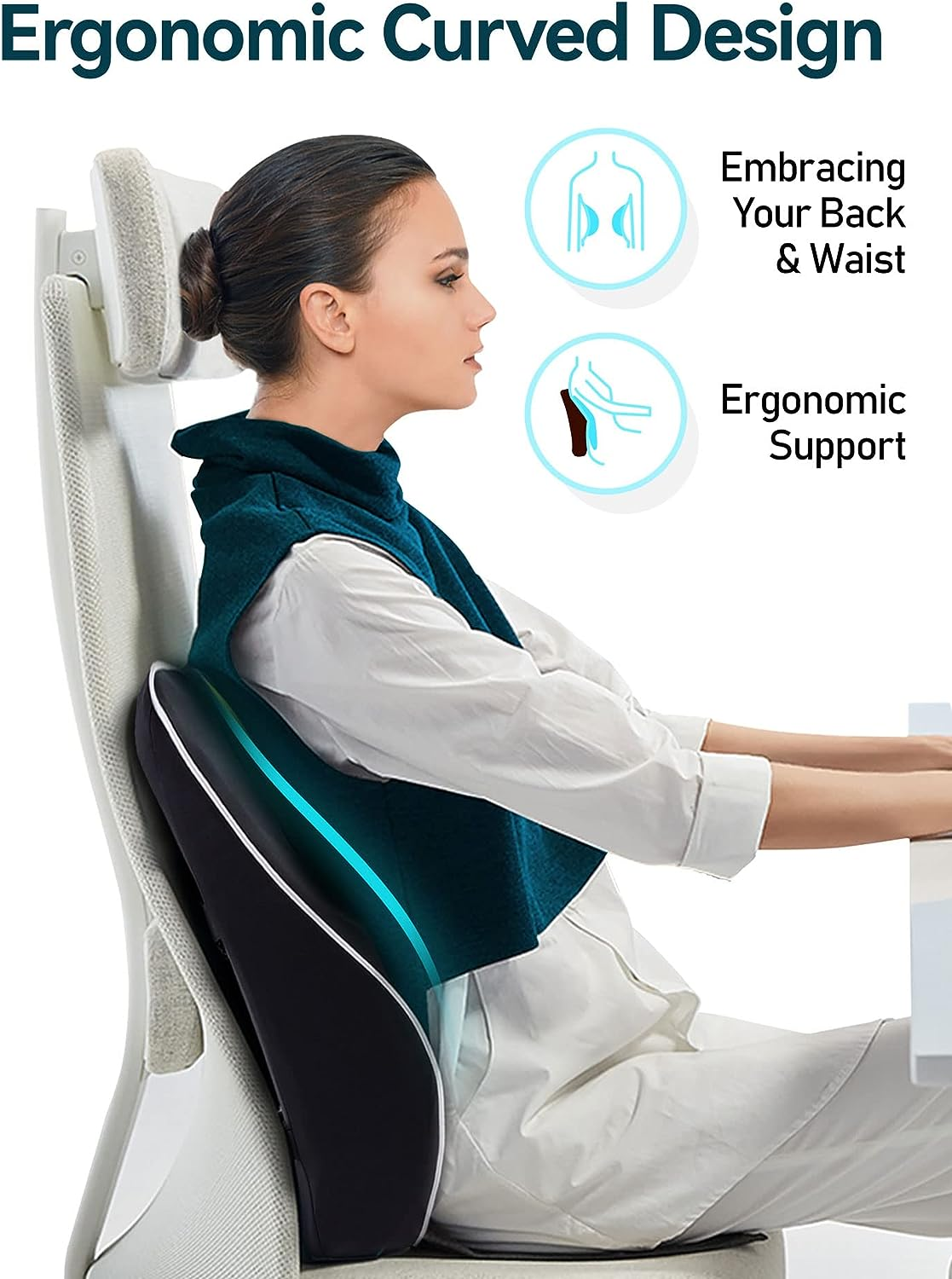 TRAVEL EASE Ergonomic Lumbar Support Cushion, Memory Foam Back Support for Car Seat Office Chair Gaming Chair, Backrest with Skin-Friendly Cover & Dual Adjustable Straps, Black image number 2