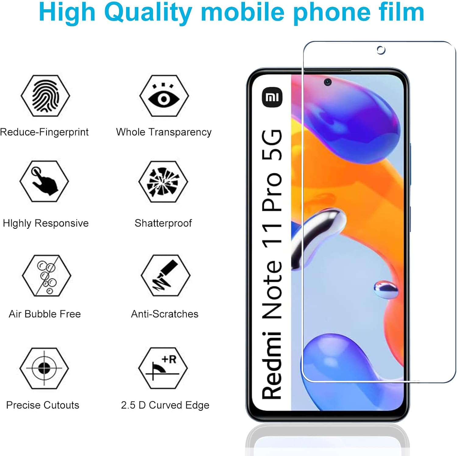 Didisky [2 Pack] Tempered Glass Screen Protector for Xiaomi Redmi Note 11 Pro, anti Scratch, 9H Hardness, No Bubbles, High Definition, Case Friendly, Transparent image number 2