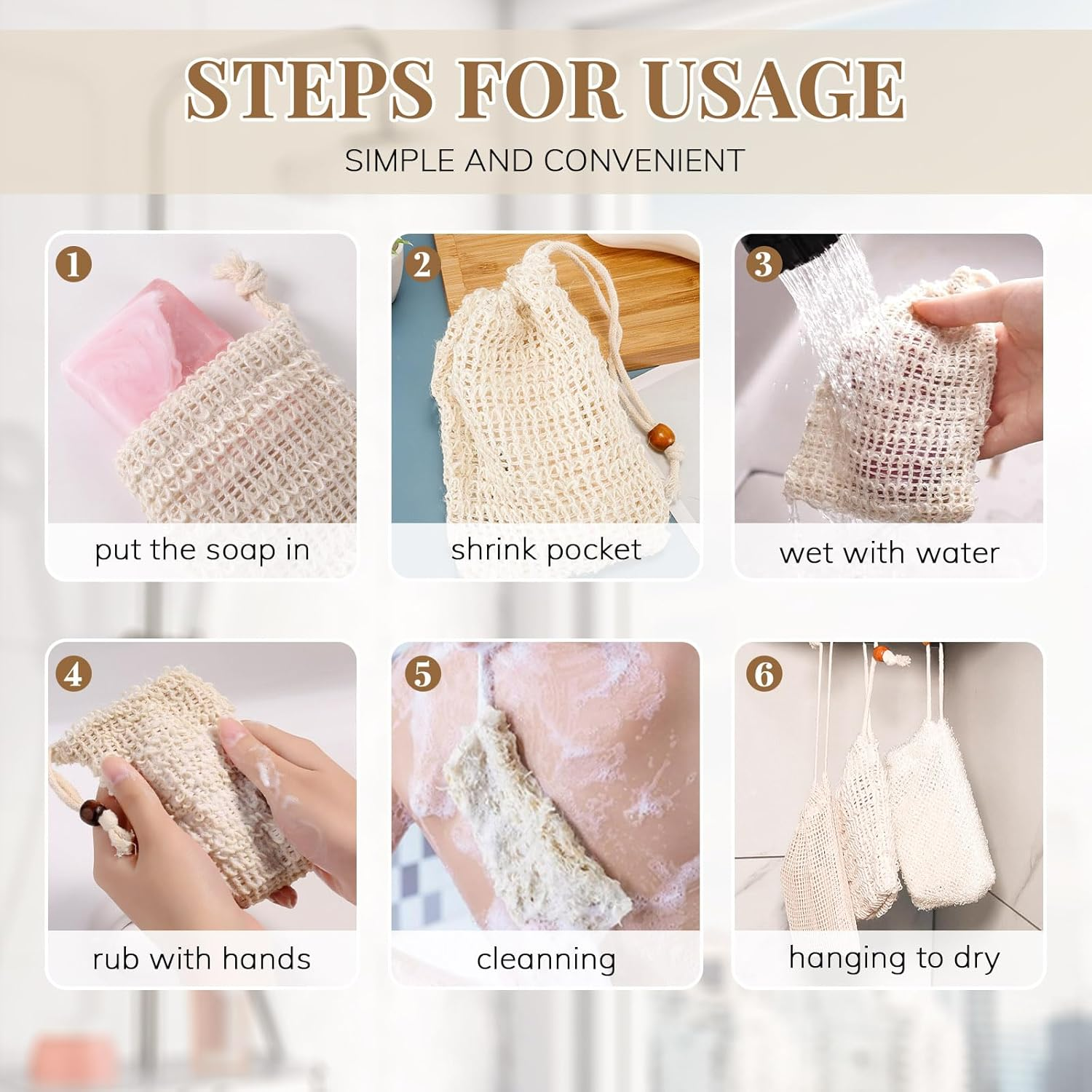 20 Pack Soap Saver Bag for Bar Soap, Bar Soap Scrubber Pouch with Wooden Bead, Exfoliating Soap Bag for Shower image number 1