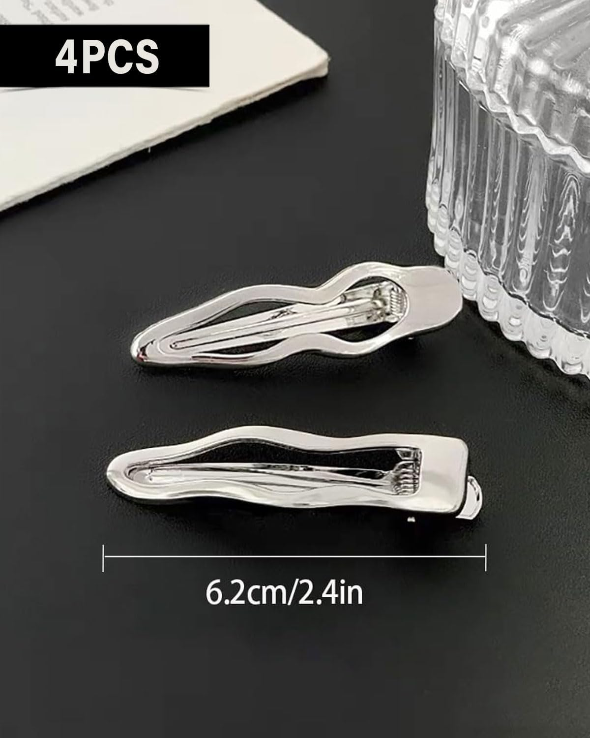 QLEUIFT Pack of 4 Silver Wave Metal Hair Clips, Women'S Alligator Hair Clips, Girls Hair Clip, Pony Hair Clip, Small Hair Clips, Hair Accessories, Hair Clip image number 3