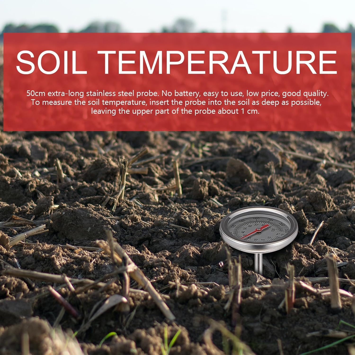 DOITOOL Stainless Steel Compost Thermometer with Extra-Long Probe No Battery Soil Temperature Gauge for Gardening Professionals and Home Use Accurate Measurement Tool