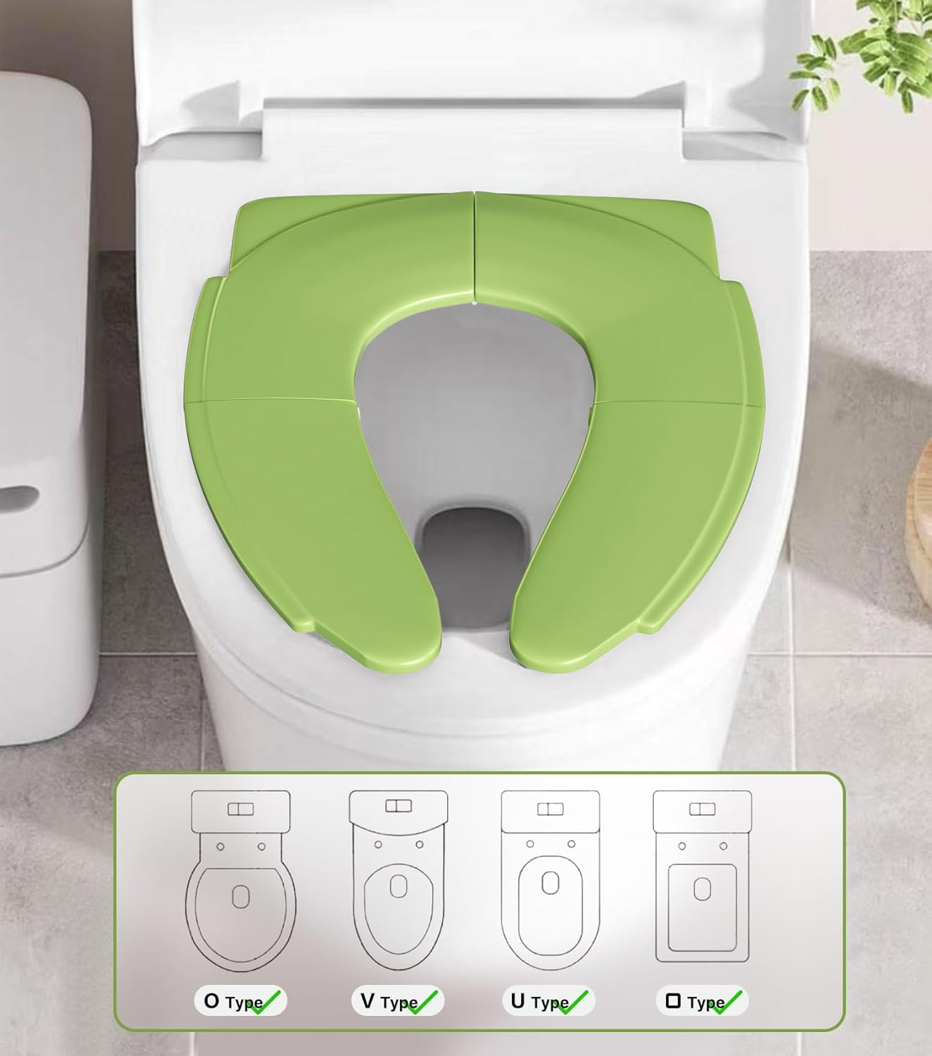 Potty Training Seat Travel - Folding Toddlers Toilet Seat Cover, Portable Potty Seat for Kids Children Boys & Girls, Non-Slip Recyclable Potty Training Toilet Attachment (Green) image number 1