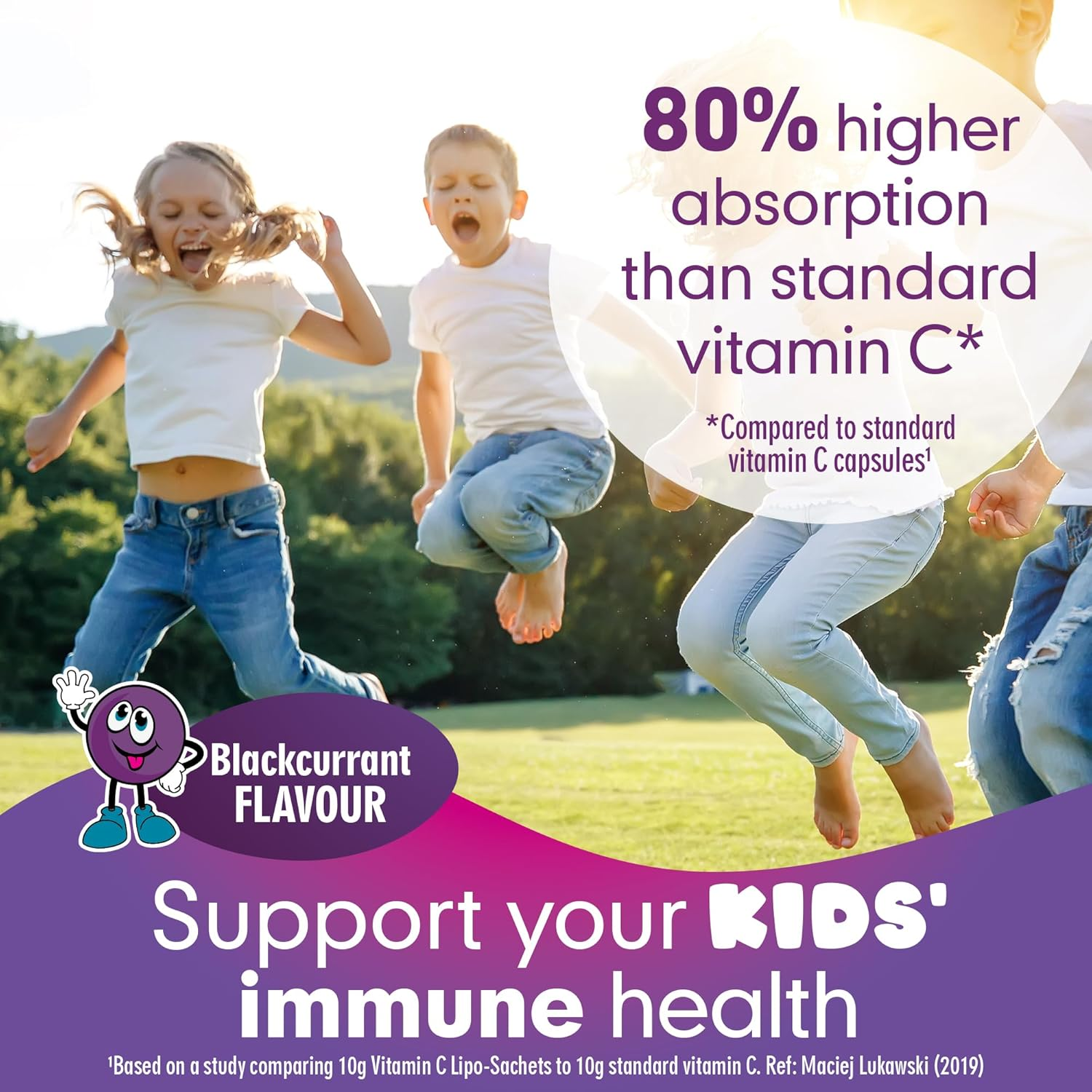 Lipo-Sachets Kids Liposomal Vitamin C - 500Mg per Serving for Children&rsquo;S Immune Support - Blackcurrant Flavour Vitamin C for Kids - High Absorption, No Added Sugar - 30 Packets image number 1