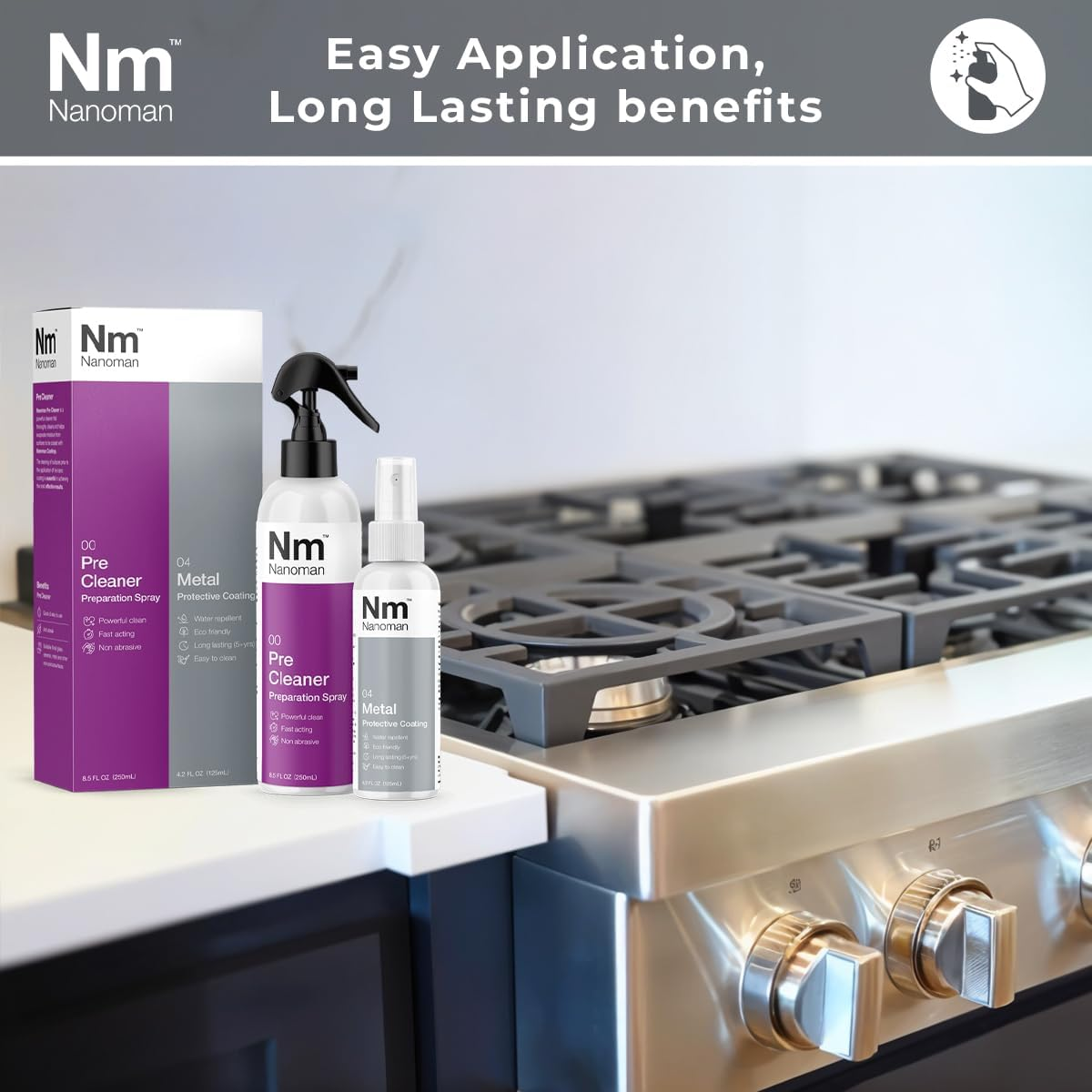 Stainless Steel & Metal Easy Clean Water & Stain Repelling Protective Coating Kit 125Ml (Nano Coating) with Pre Cleaner 250Ml and Cloths. Protects against Etching and Surface Degradation. Reduces Cleaning Time. Protects All Metal and Stainless Steel Surfaces. image number 3