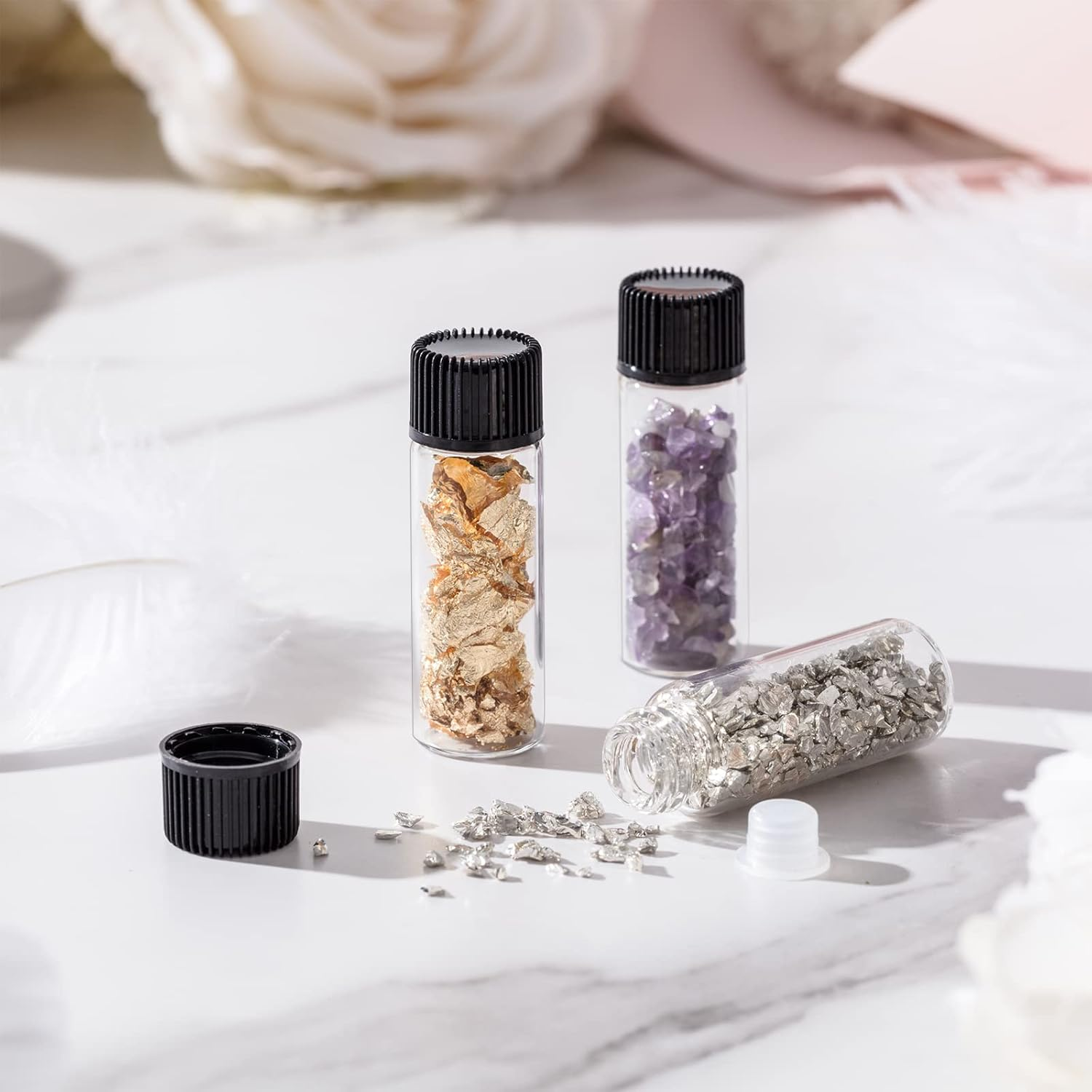 Lallisa 80 Pcs 5 Ml Small Clear Glass Vials with Screw Caps and Plastic Stoppers Empty Refillable Travel Glass Essential Oil Bottles Anointing Oil Bottles for Essential Oils Aromatherapy Perfume image number 6