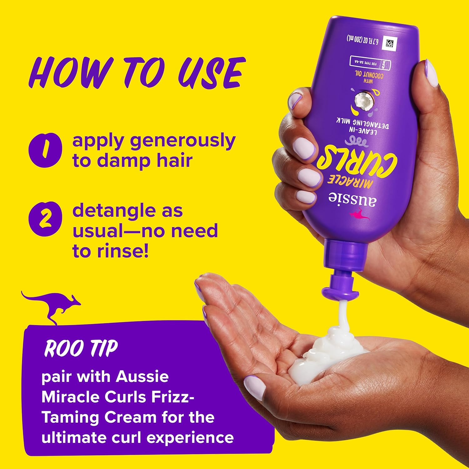 Aussie Miracle Curls with Coconut Oil, Paraben Free Detangling Milk Treatment, 6.7 Fl Oz image number 3