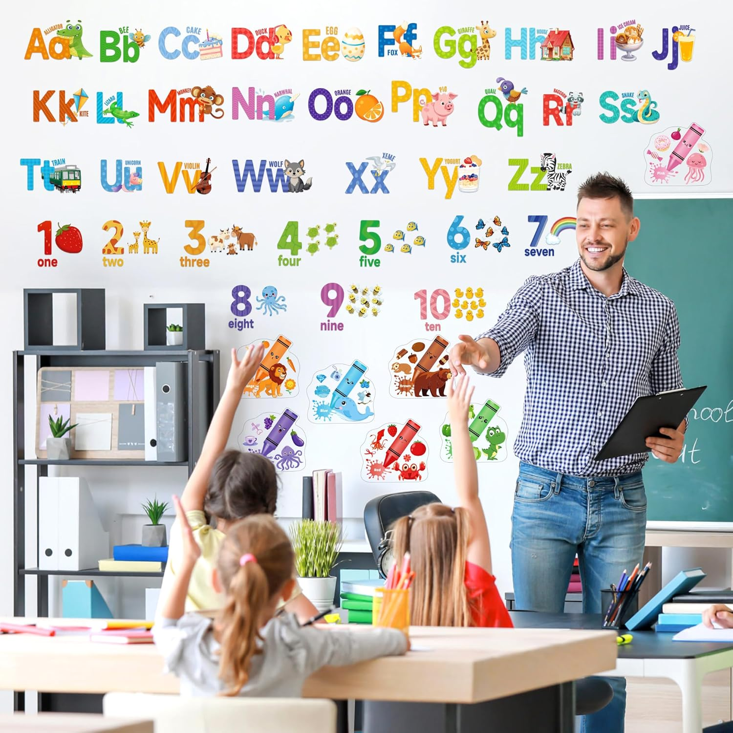 Measyth Alphabet Numbers Wall Decals,Animal ABC Letters Stickers Color Shape Wall Decal for Room Decor,Peel and Stick Removable Stickers for Classroom Bedroom Decoration image number 5