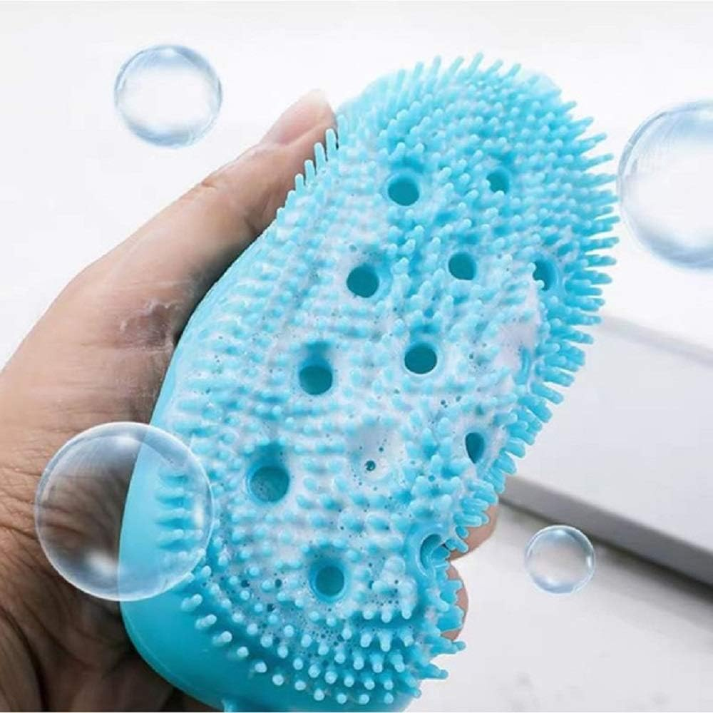 Aariv International Aariv Silicone Double Side Body Bath Bubble Scrubber with Soft Rubbing Massage Deep Cleaning Skin Shower Brushes Pad (Multicolor) - 1 PCS image number 3