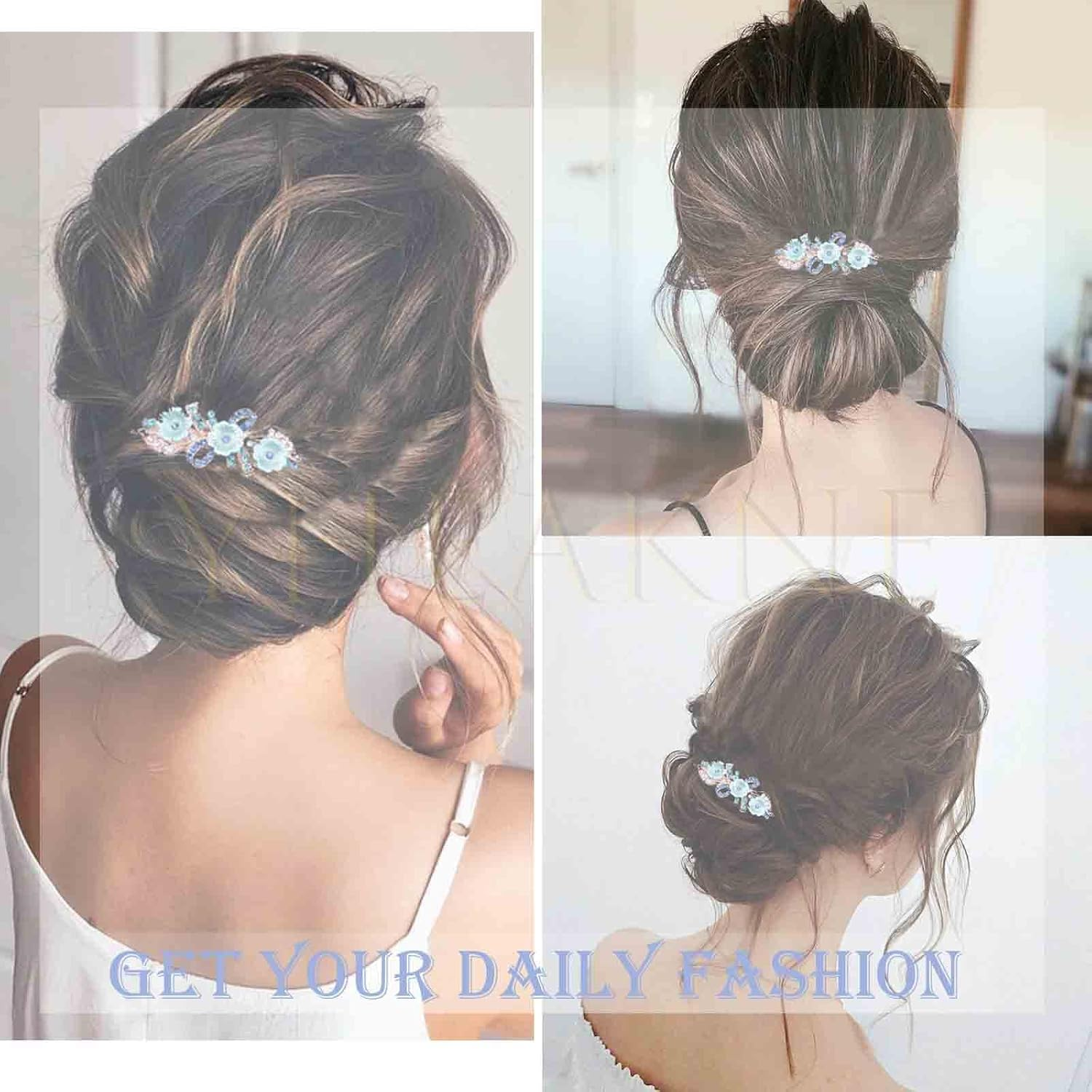 Yheakne Crystal Hair Clip Hair Clip Blue Rhinestone Hair Clip Bling Bridal Headpiece Decorative Headpiece Flower Bridal Hair Accessories for Women and Girls (Flower Blue) image number 2