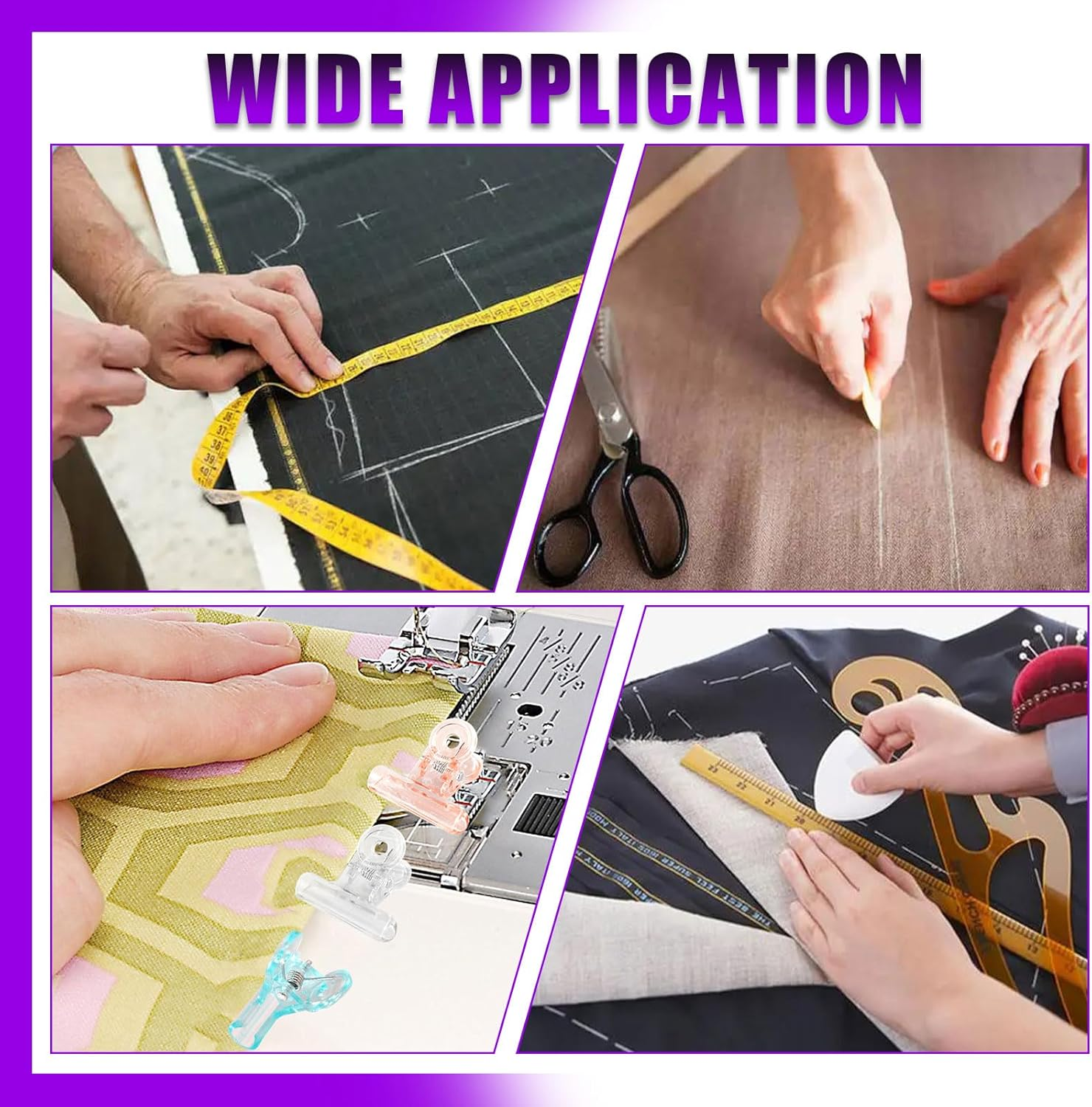 Swpeet 48Pcs Sewing Tools Kit, Tailors Chalk, Sewing Fabric Chalk, Sewing Fabric Pencils, 5-In-1 Sliding Gauge Measuring Sewing Ruler Tool, Heat Erasable Fabric Marking Pens with 4 Refills image number 3