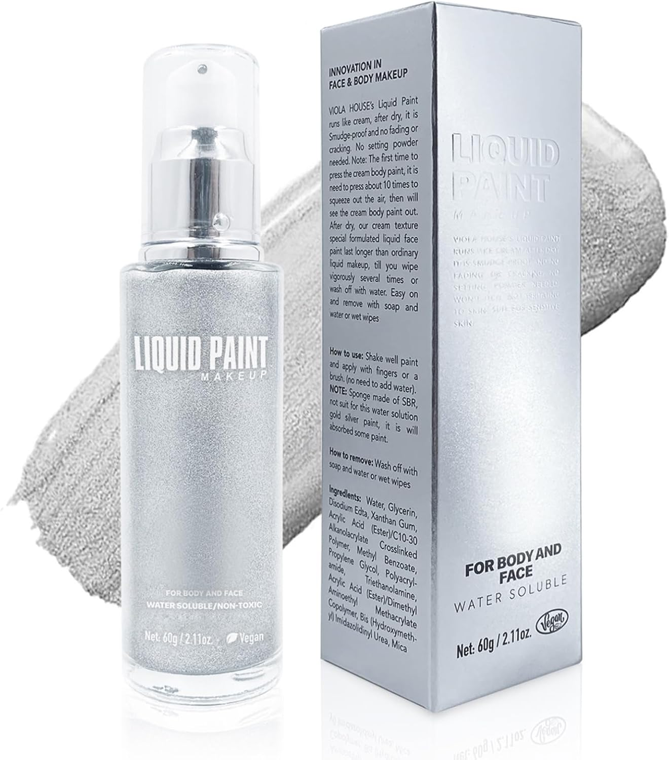 Iiniim Glossy Metallic Shimmer Lotion 60G Illuminating Cream for Face and Body Buildable Coverage Makeup with Moisturizing Finish Silver One Size