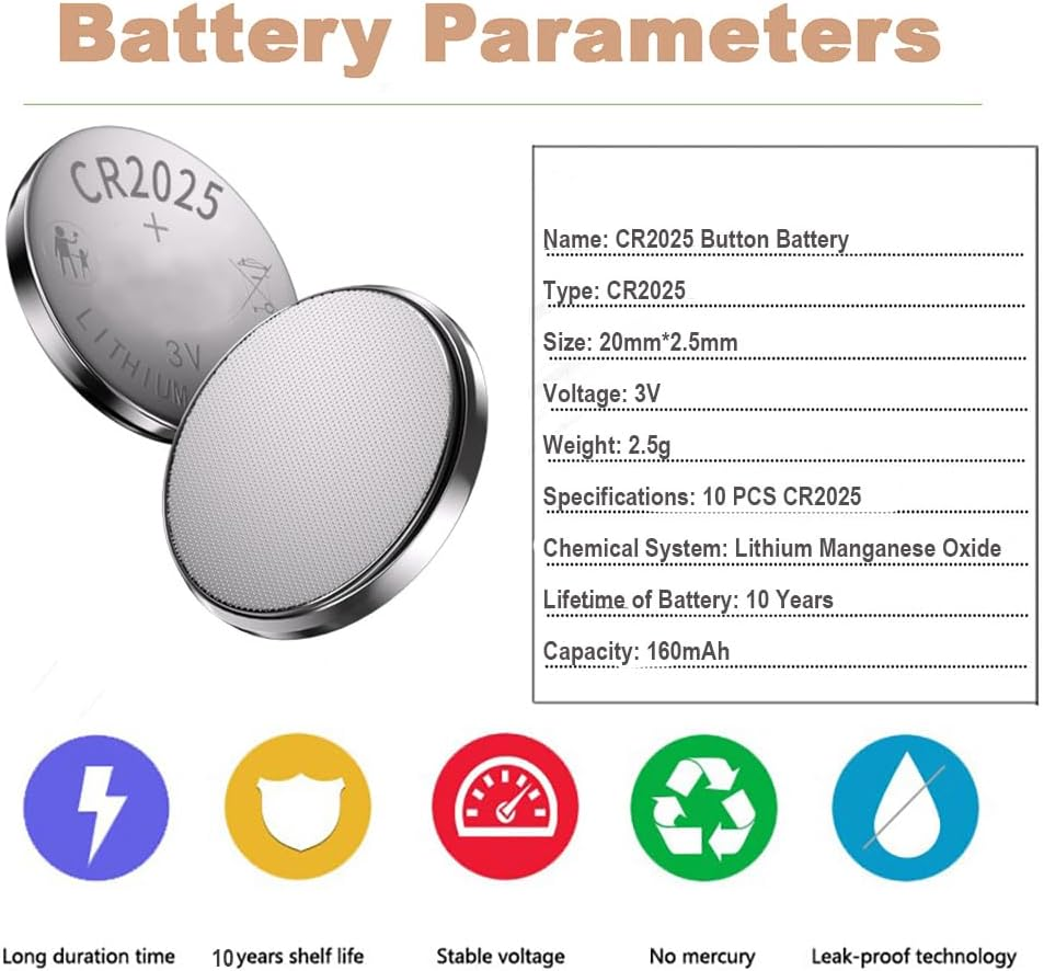 CR2025 Lithium Battery 3 Volt Lithium Coin Cell 2025 Batteries 10 Pack in Original Packaging for Watch, Car Key, Calculator, Electronic Scale image number 1