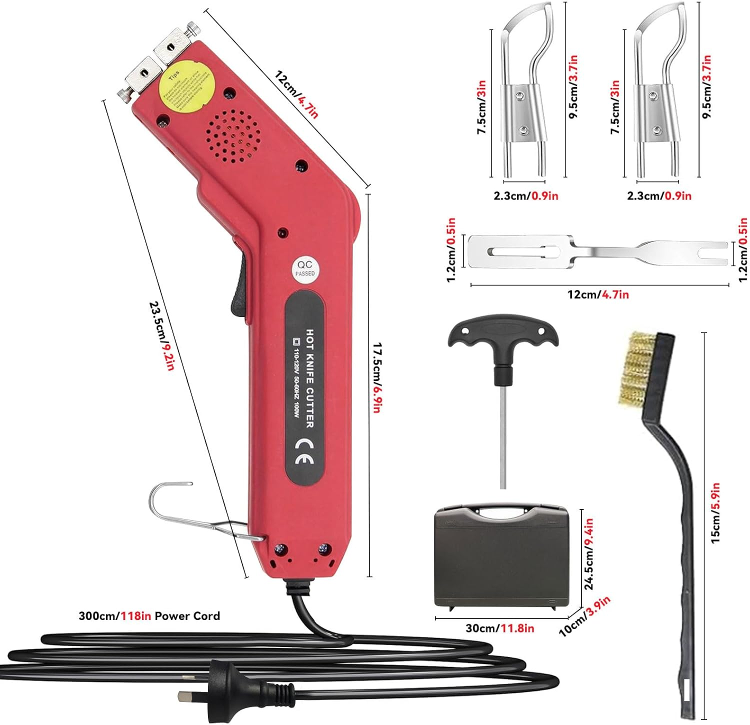 100W Electric Hot Knife Rope Cutter Hot Knife Cutting Tool Fabric Cutter with Heat Dial, 2 Blades, Wire Brush & Hex Wrench &ndash; for Synthetic Fabric, Straps, Canvas, Webbing, Cord image number 2