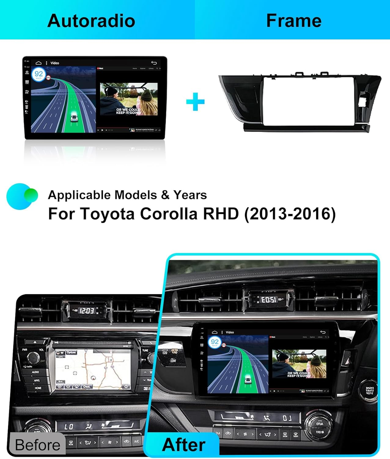 Android 14 IPS Car Stereo for Toyota Corolla (2014-2016) - 2G+32G - Wireless Carplay/Android Auto - Rear Camera Free - 10.1 Inch 2 Din - DAB Steering Wheel Fast-Boot DSP Bluetooth Wifi image number 3