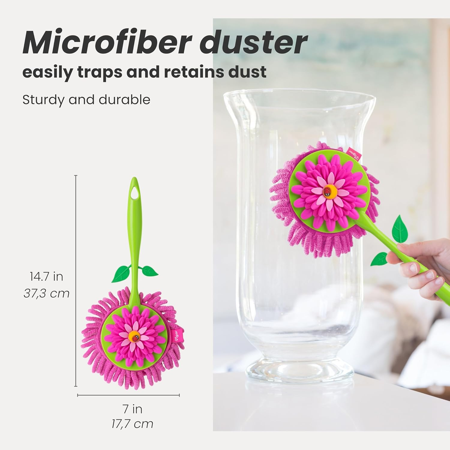 Vigar Flower Power round Microfibre Duster, Pink image number 2