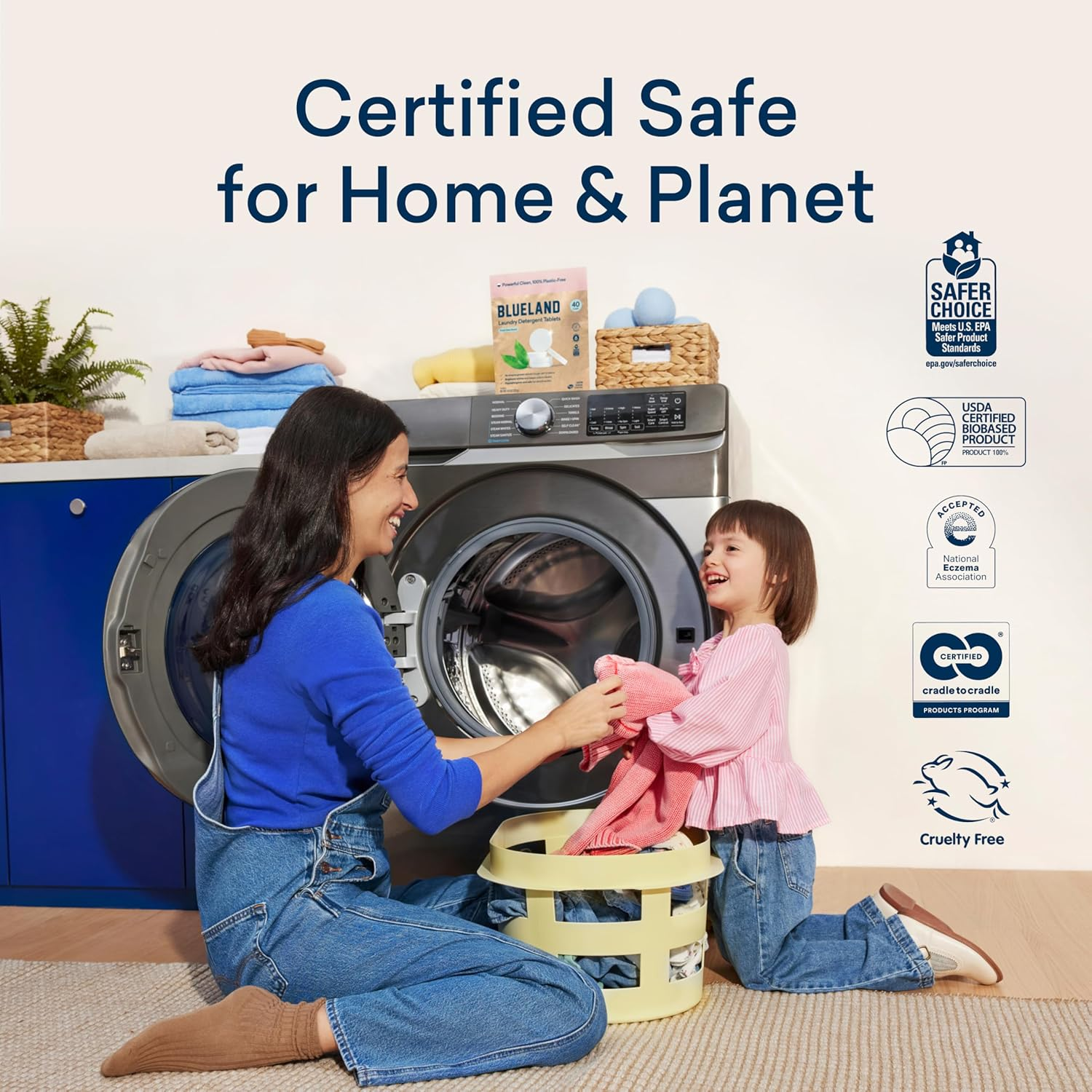 BLUELAND Laundry Detergent Tablets, 120 Count, Plastic-Free Eco-Friendly Pods, Sheets, Liquid Alternative - Fragrance Free and Clear, Natural, Gentle image number 6