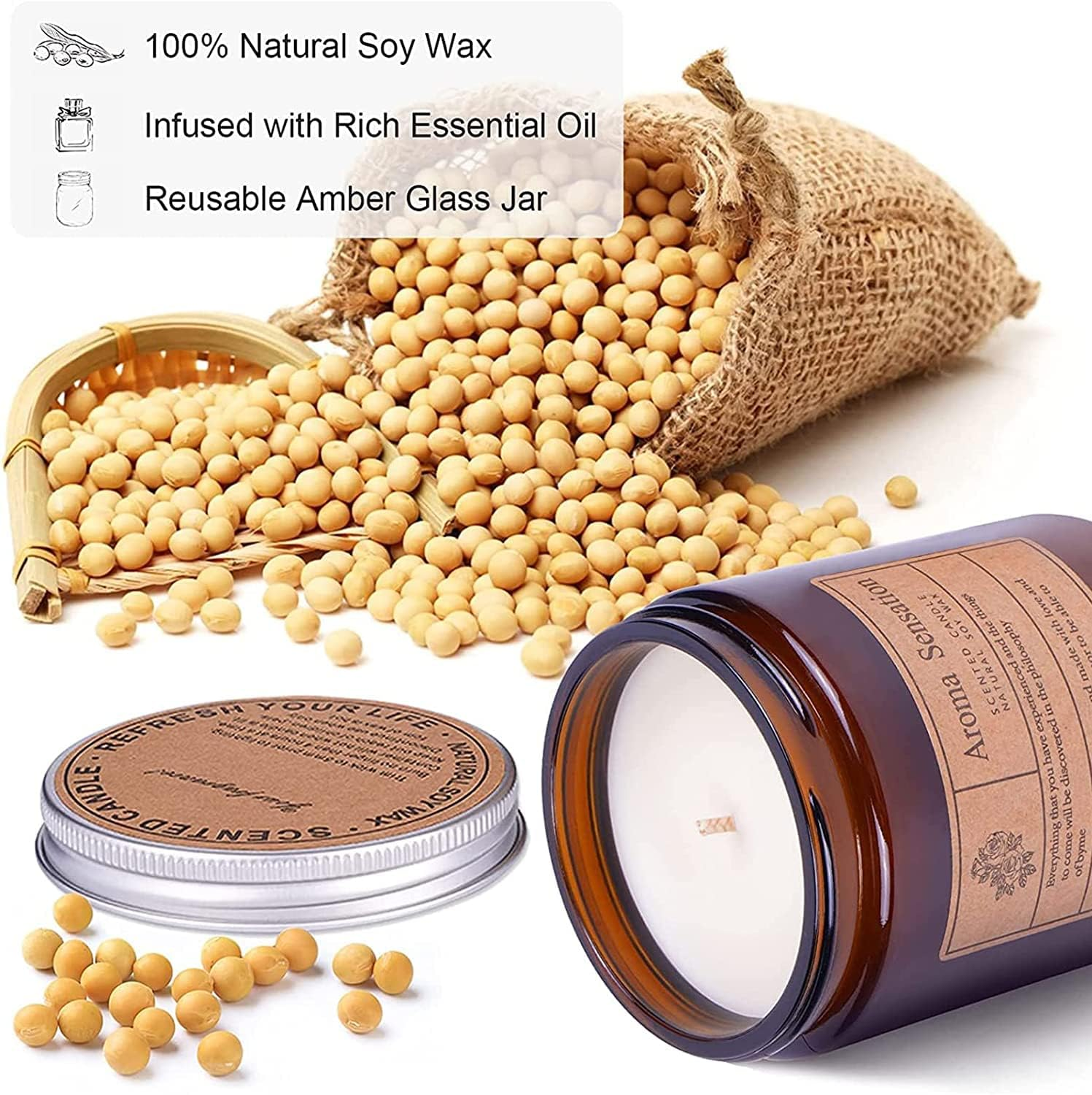 KAPASKI Scented Candles, Highly Scented, Natural Wax, 40 Hours Long Burning, Aromatherapy Candles, 200G/7 Oz with Aesthetic Amber Glass, Clean Delicate Fruity Scent for Calming & Stress Relief(Misty Forest) image number 1