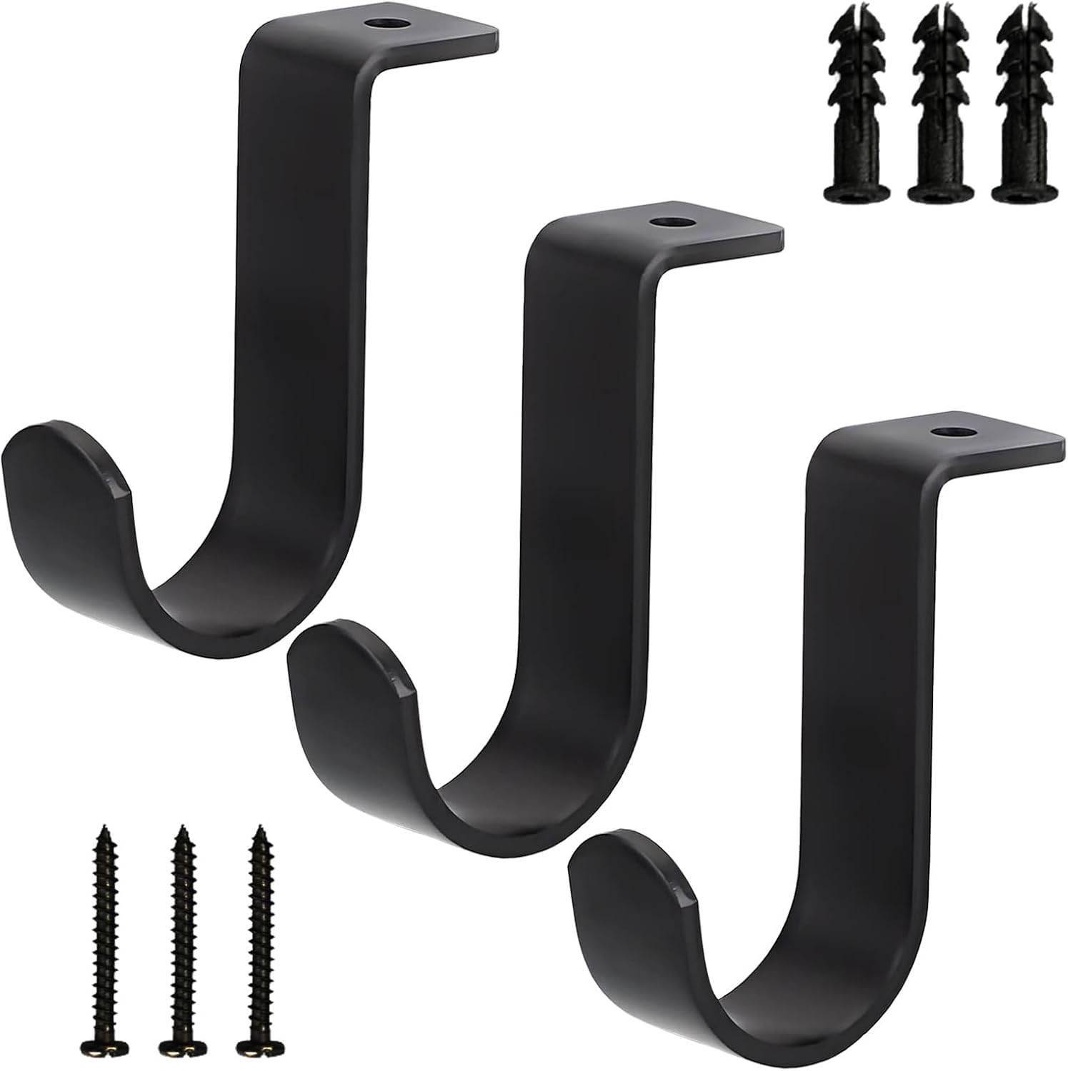 Kowibcl Curtain Rod Brackets for Ceiling-Mounted, Drapery Rod Holder for 1" Diameter Rod, Set of 2, Black