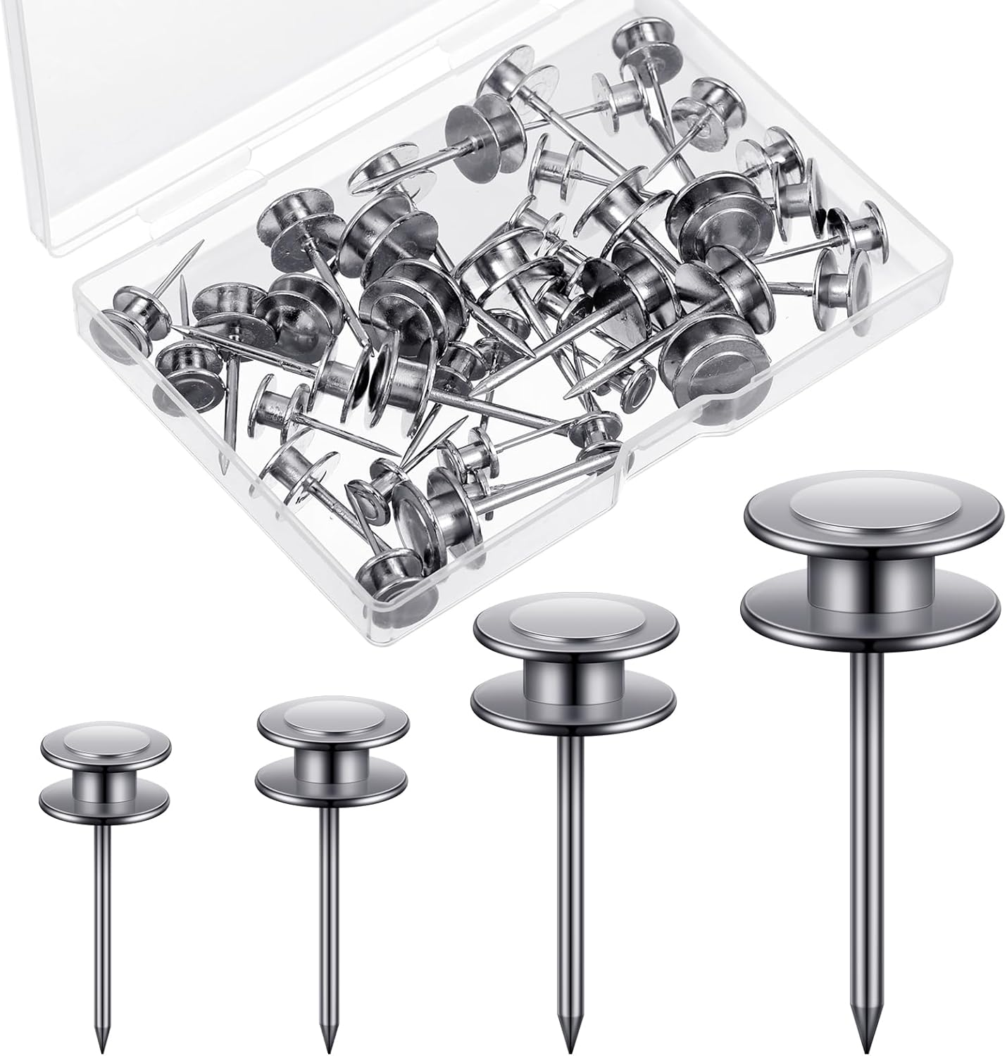 Ferraycle 40 Piece Double Headed Picture Hangers Nails 4 Size Long Thumb Tacks for Wall Hanging Decorative Nails Push Pins Picture Hooks for Drywall Photo Decor, 10/20/ 30/ 50Lb(Black)