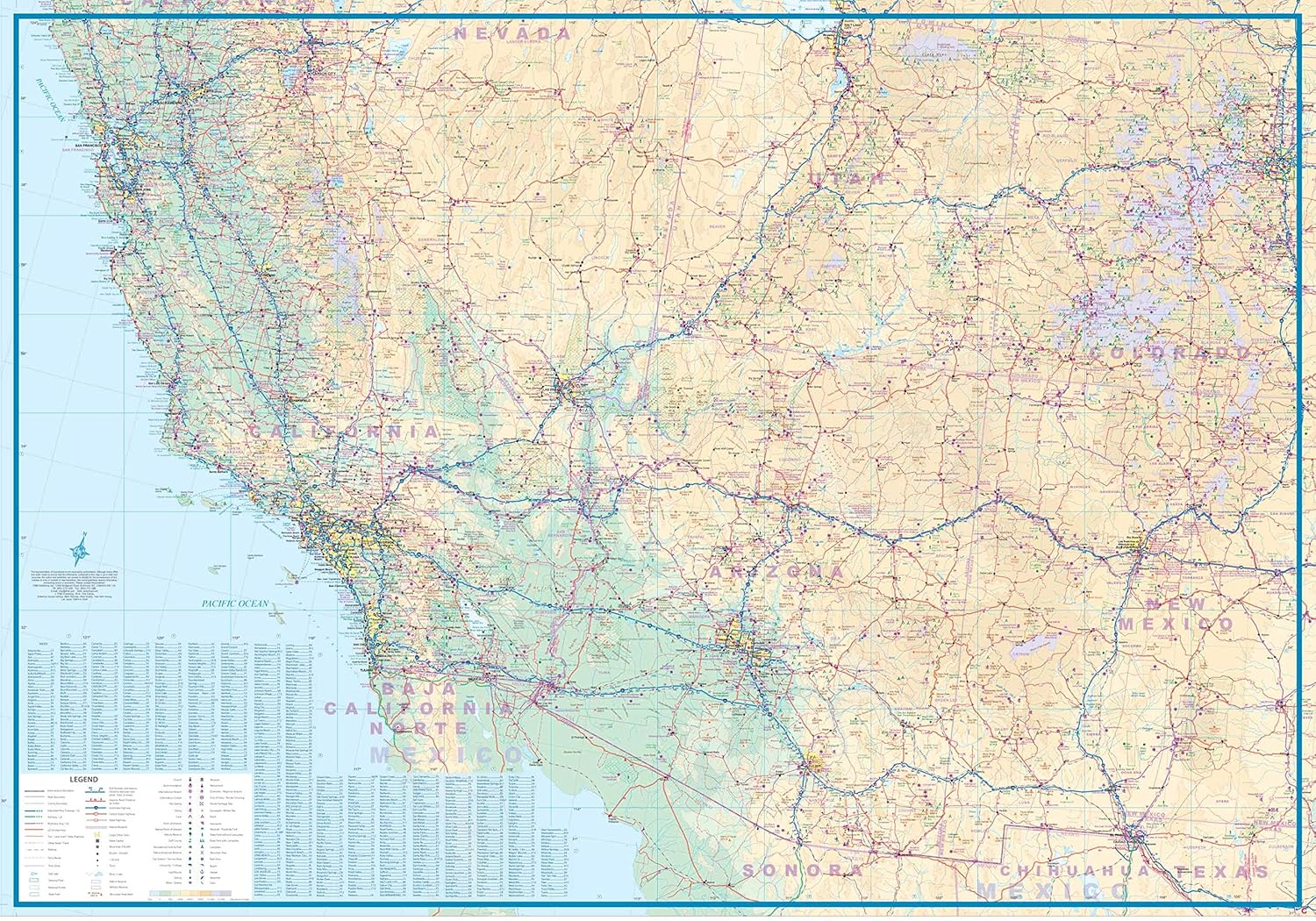 USA Western Railroads and Highways Travel Reference Map 1:1.7M