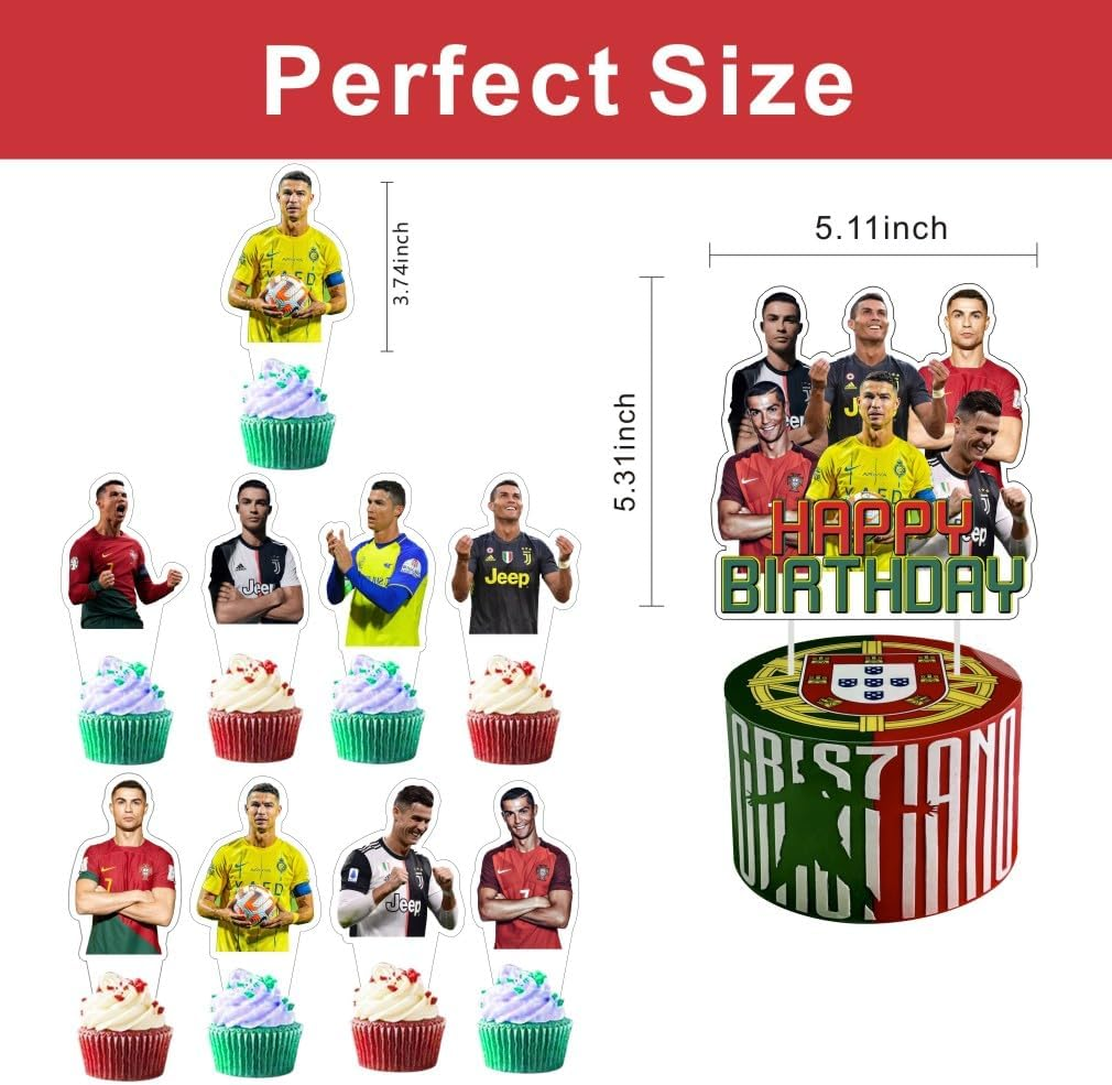 25Pcs Soccer Cake Decorations with 1Pcs Cake Topper, 24Pcs Cupcake Toppers for Football Birthday Party Supplies. image number 3