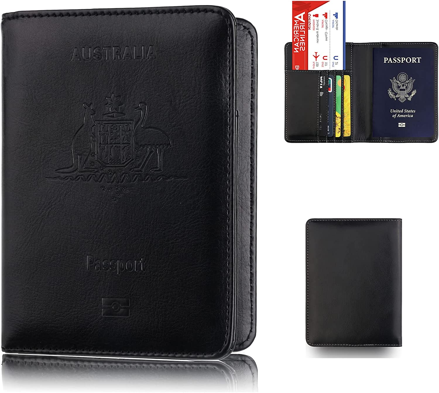 Passport Holder Travel Bag Cover Case, Tunghey PU Leather RFID Blocking Travelling Wallet Holder ID Credit Business Cards Cover Case for Boarding Passes (Blue) image number 2