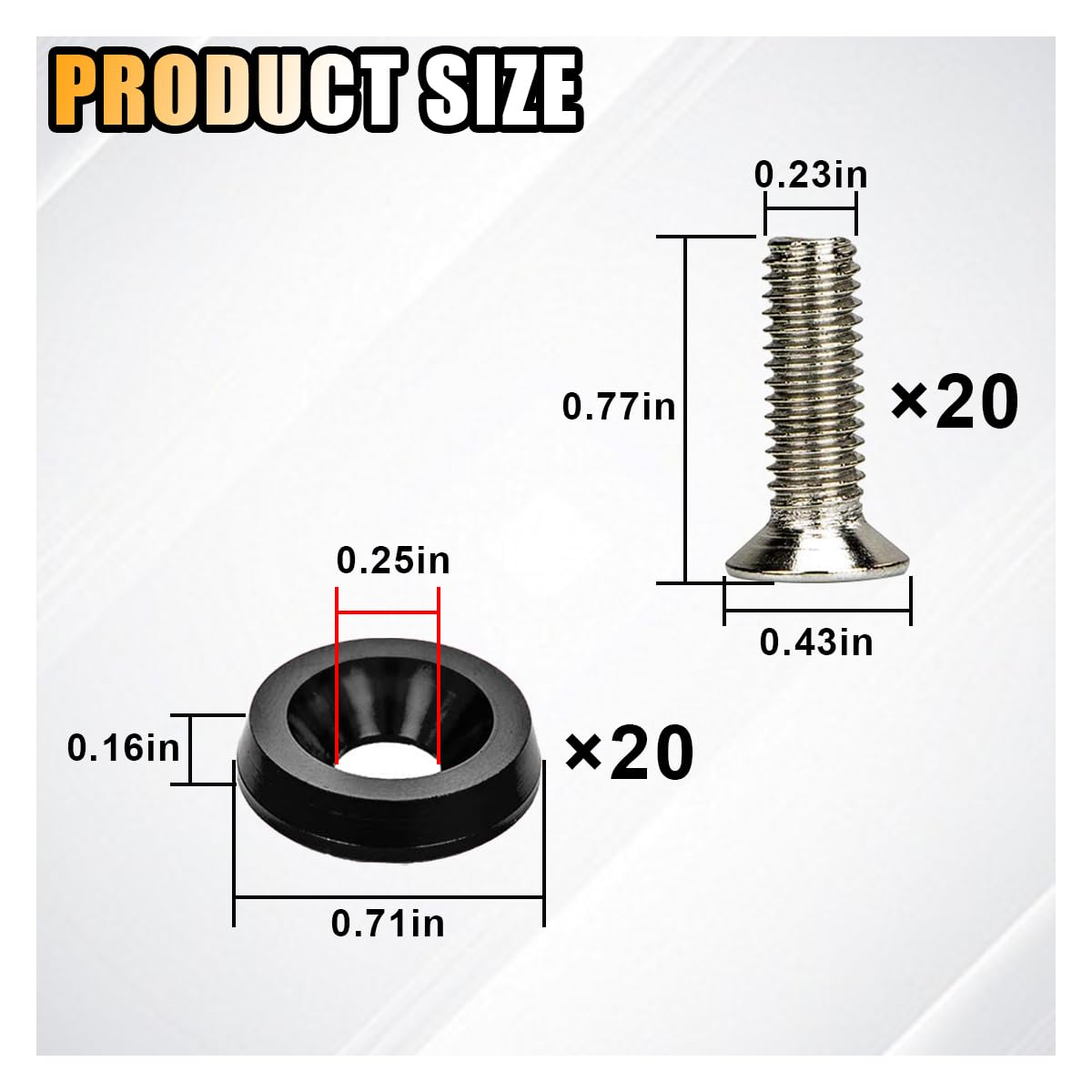 20PCS Aluminum Bumper Fender Washer Stainless Steel Bolts, Engine Bay Dress up Fastener Kit, M6 JDM Fender Washer, Car Body Decoration Kit for Headlights Trunk License Plate Frame (Black) - Black image number 4